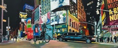 New York City Panoramic Street Scene mit Limousine und Neon Lights in den Regen