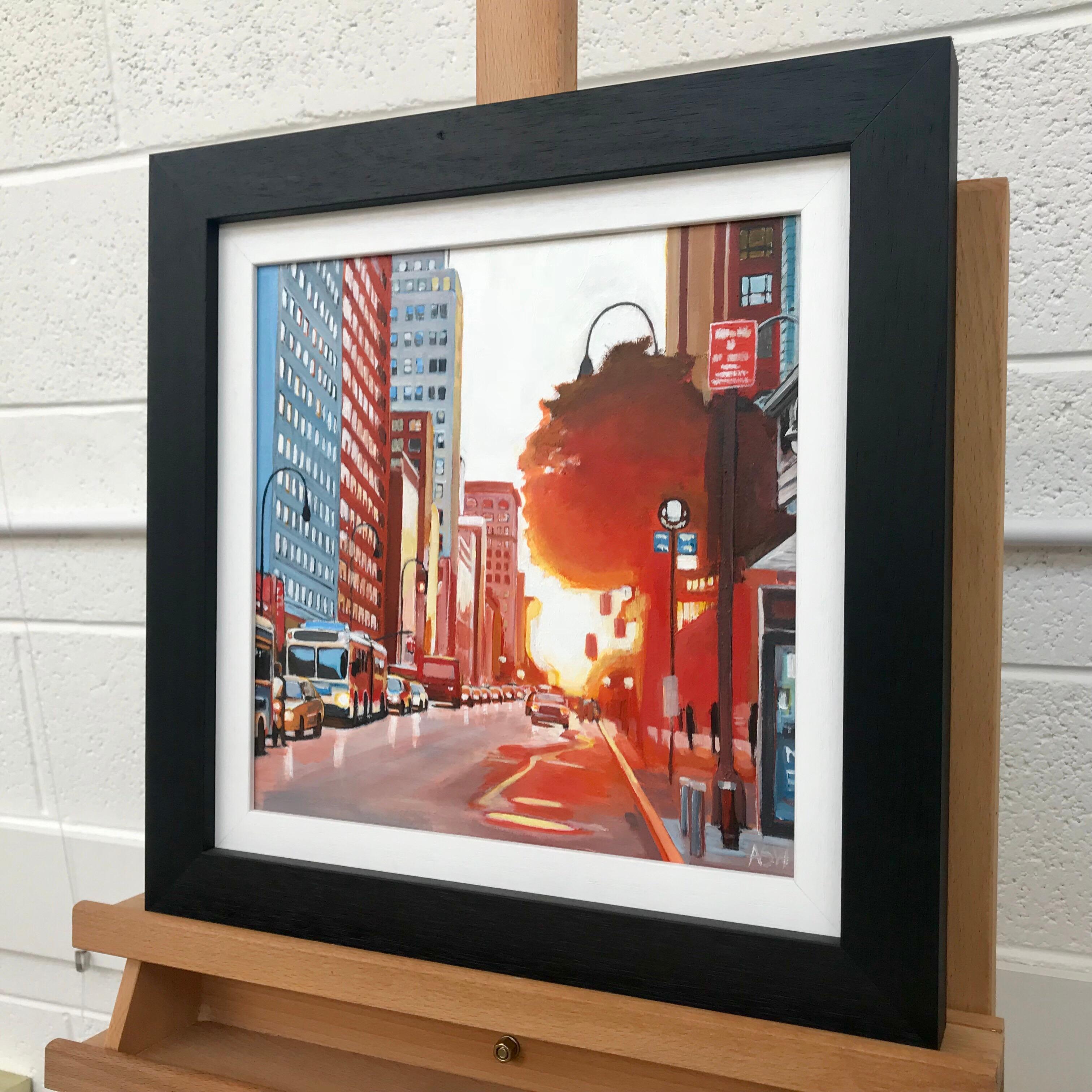 Peinture de paysage urbain de scène de rue de New York de la collection d'artistes britanniques - Noir Figurative Painting par Angela Wakefield