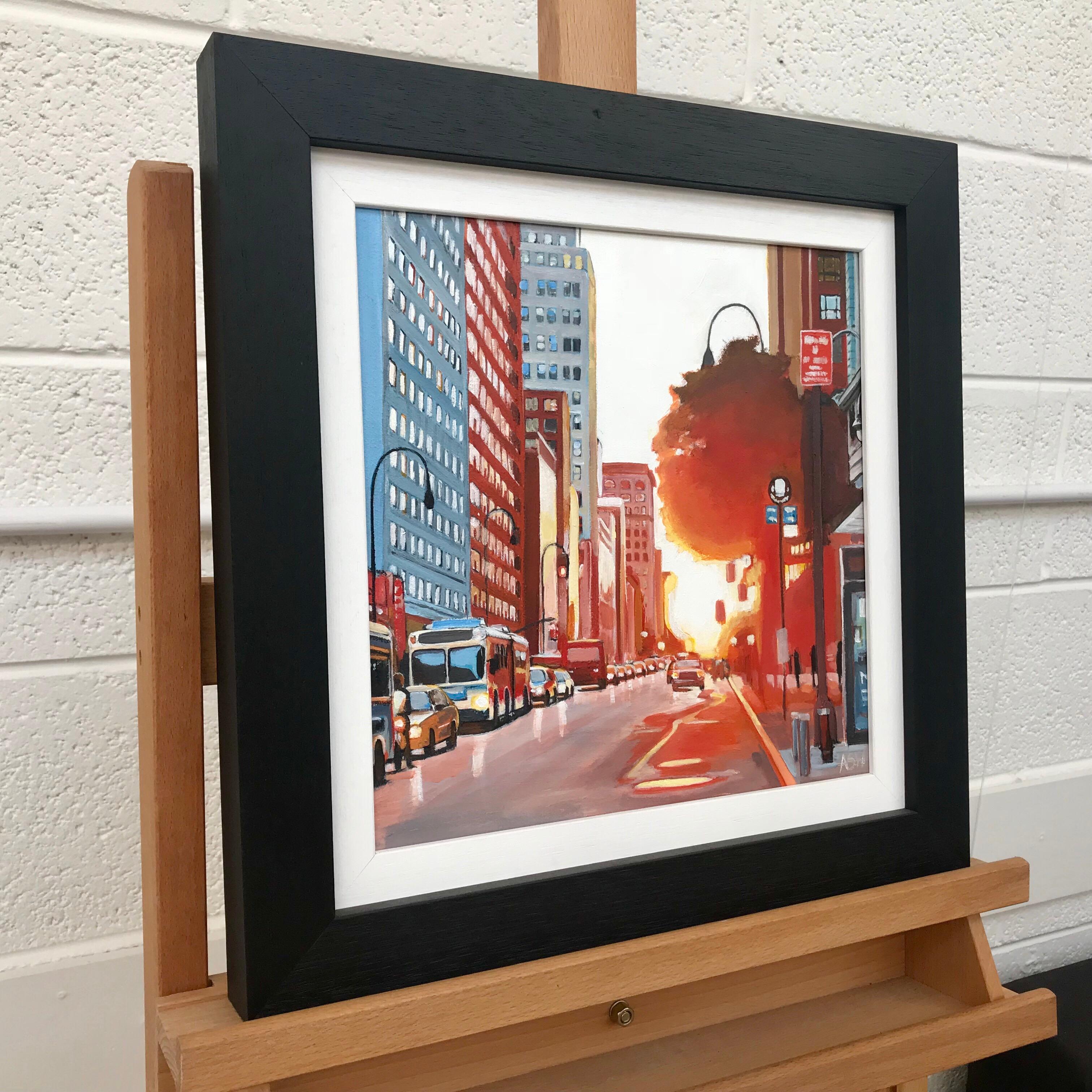 Scène de rue de la ville de New York - une peinture originale de l'artiste britannique Angela Wakefield, spécialiste des paysages urbains. 

Les dimensions sont de 12 x 12 pouces.
Le cadre mesure 16 x 16 pouces

Le caractère de la ligne d'horizon et