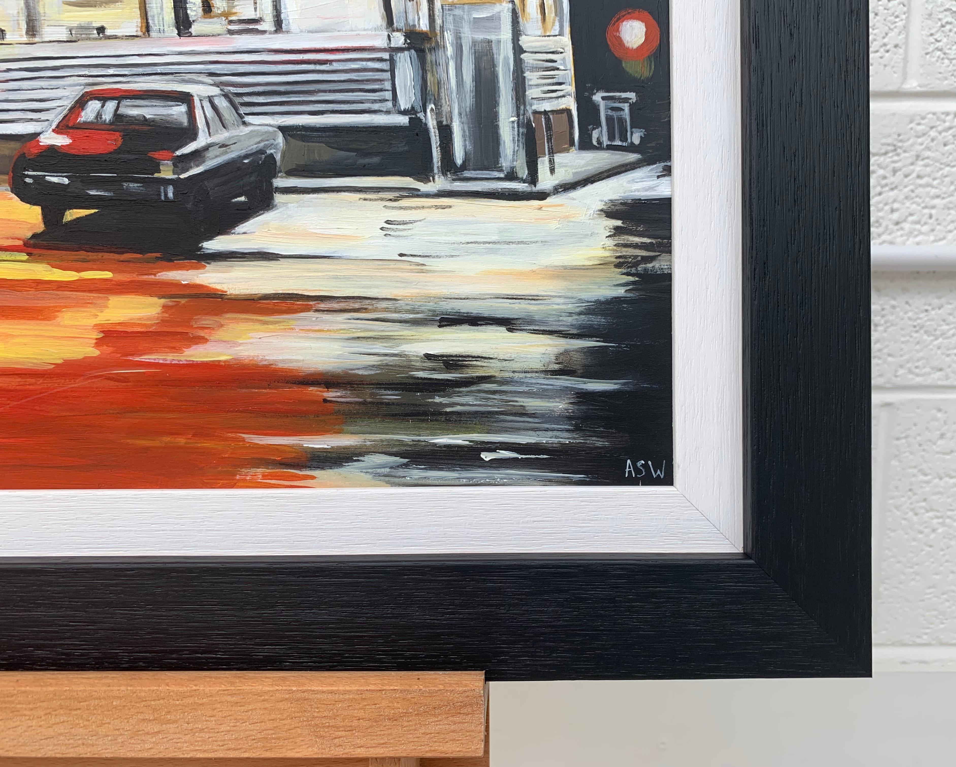 Diner américain dans le Connecticut aux Etats-Unis la nuit Peinture de l'artiste contemporain britannique en vente 1