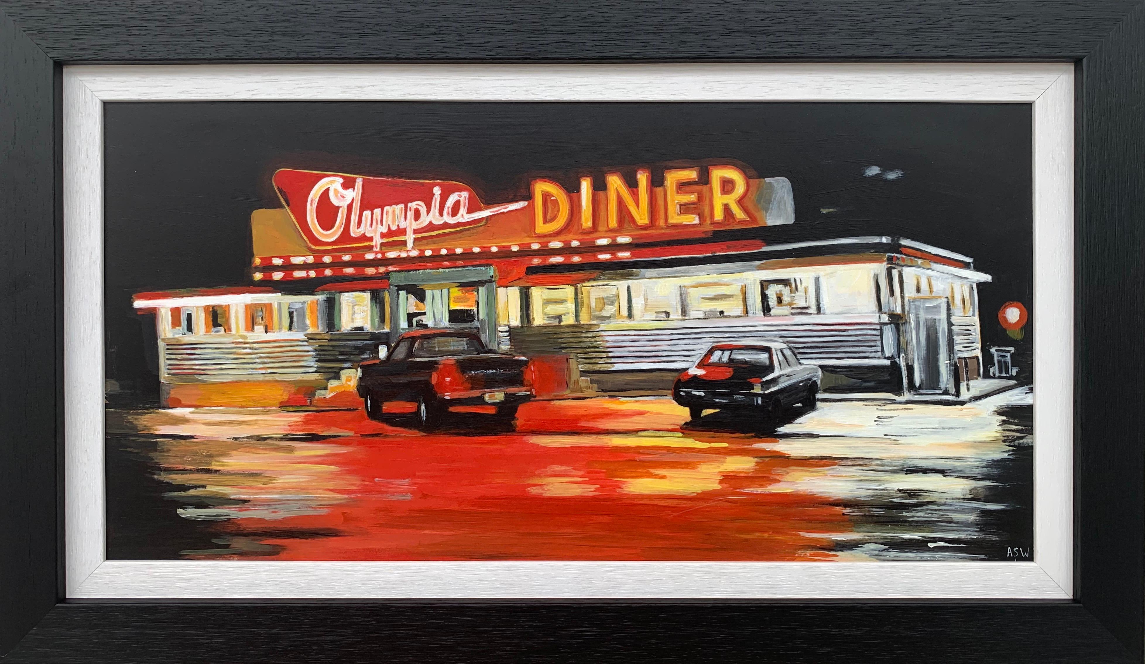 American Diner Connecticut USA at Night Painting by British Contemporary Artist