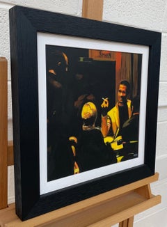 Original Painting of Spanish Tapas Bar Interior Scene at Night by British Artist