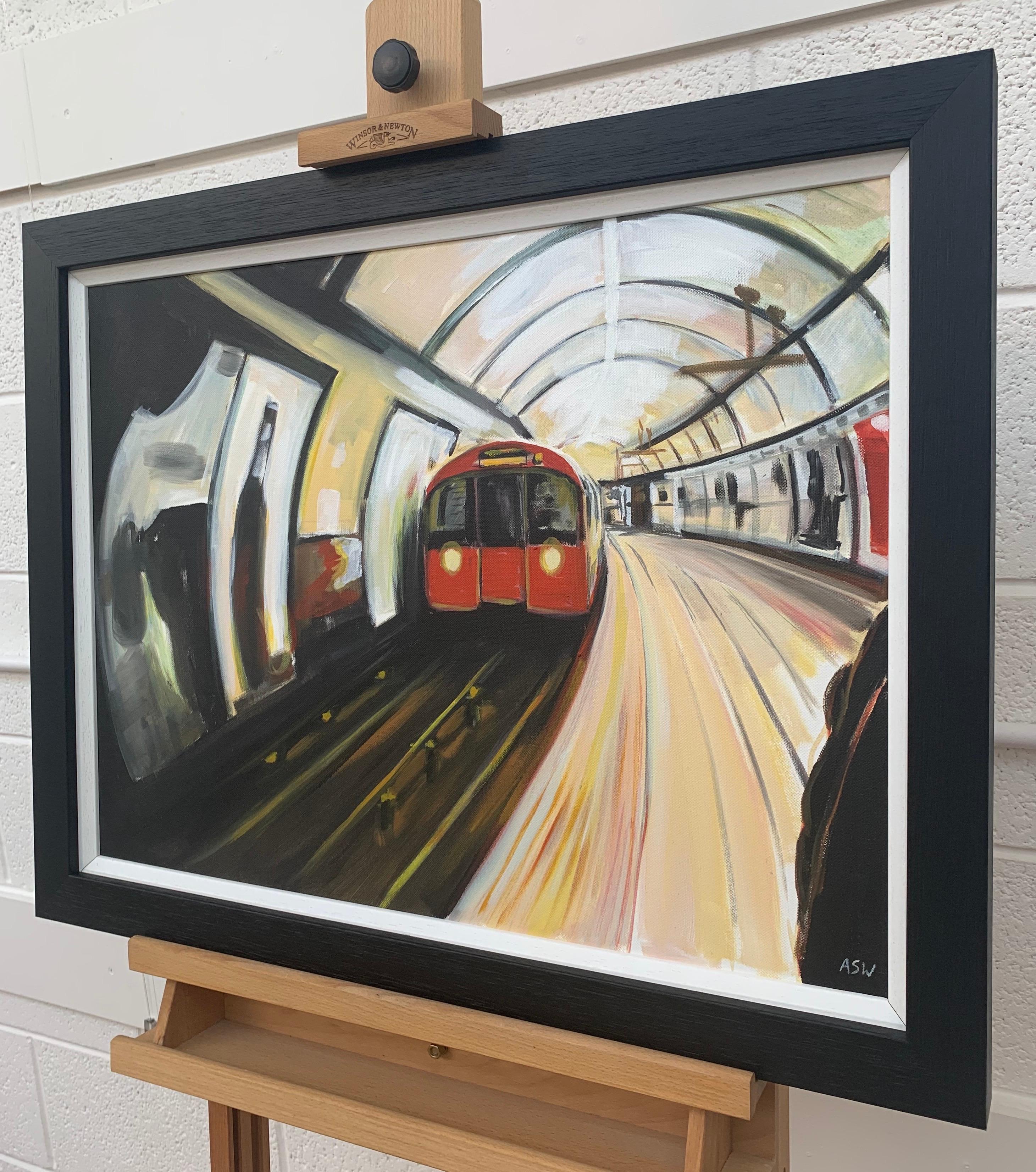Originalgemälde der Londoner U-Bahn von zeitgenössischem Stadtkünstler (Schwarz), Interior Painting, von Angela Wakefield