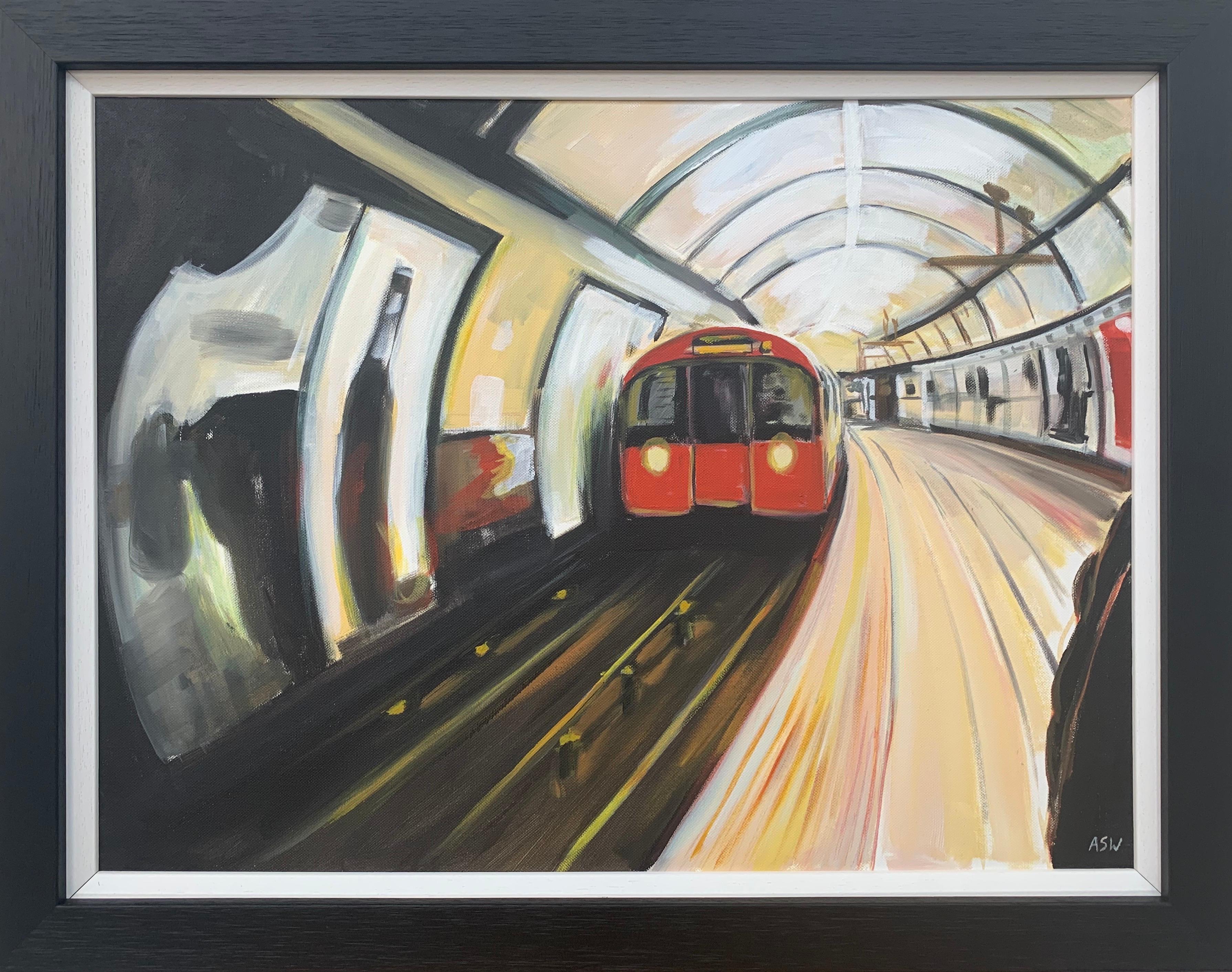 Angela Wakefield Interior Painting – Originalgemälde der Londoner U-Bahn von zeitgenössischem Stadtkünstler