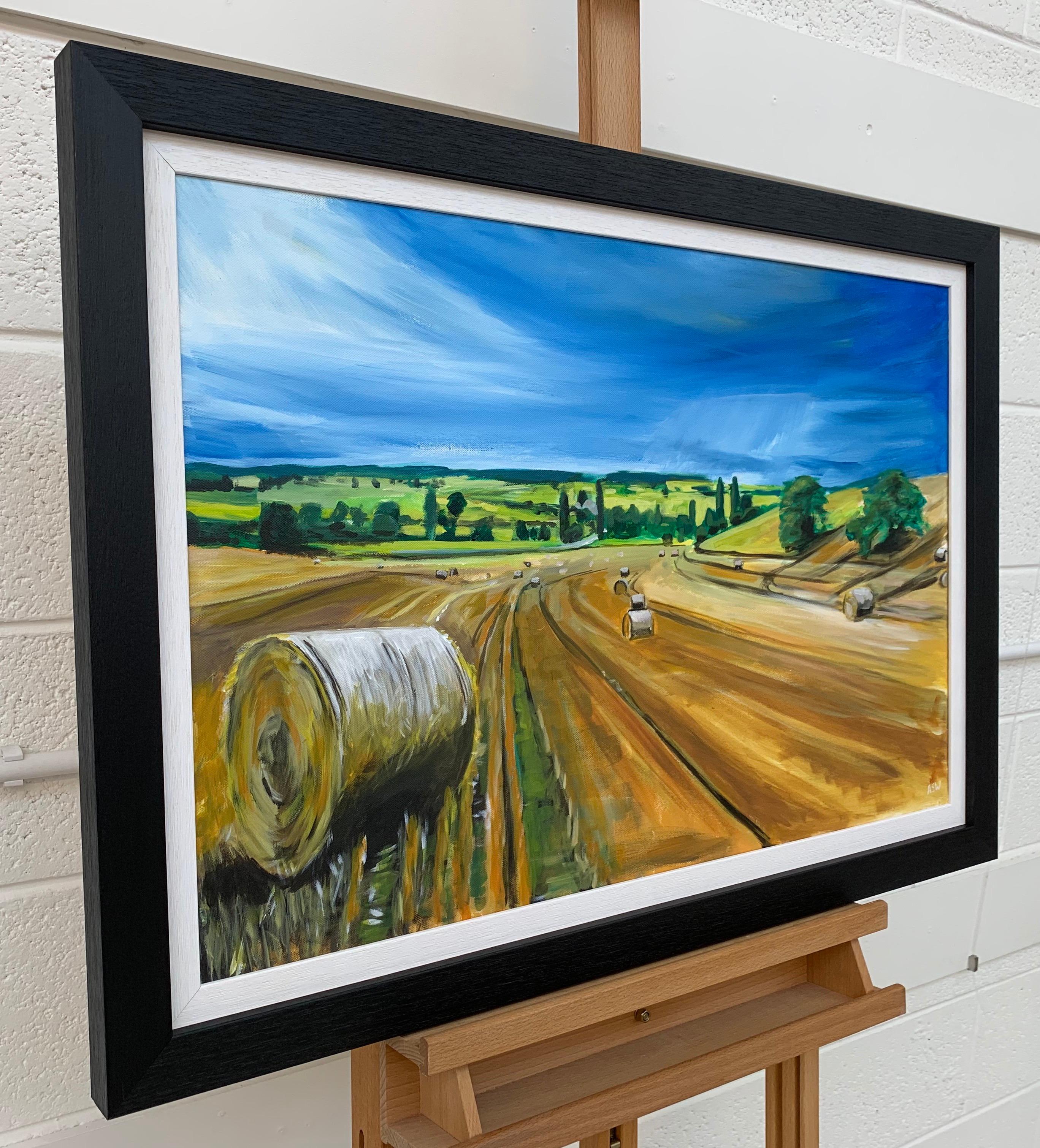 Originales Originalgemälde einer Weizenherstellung auf einem Feld in Dordogne:: Frankreich:: von britischem Künstler (Impressionismus), Painting, von Angela Wakefield