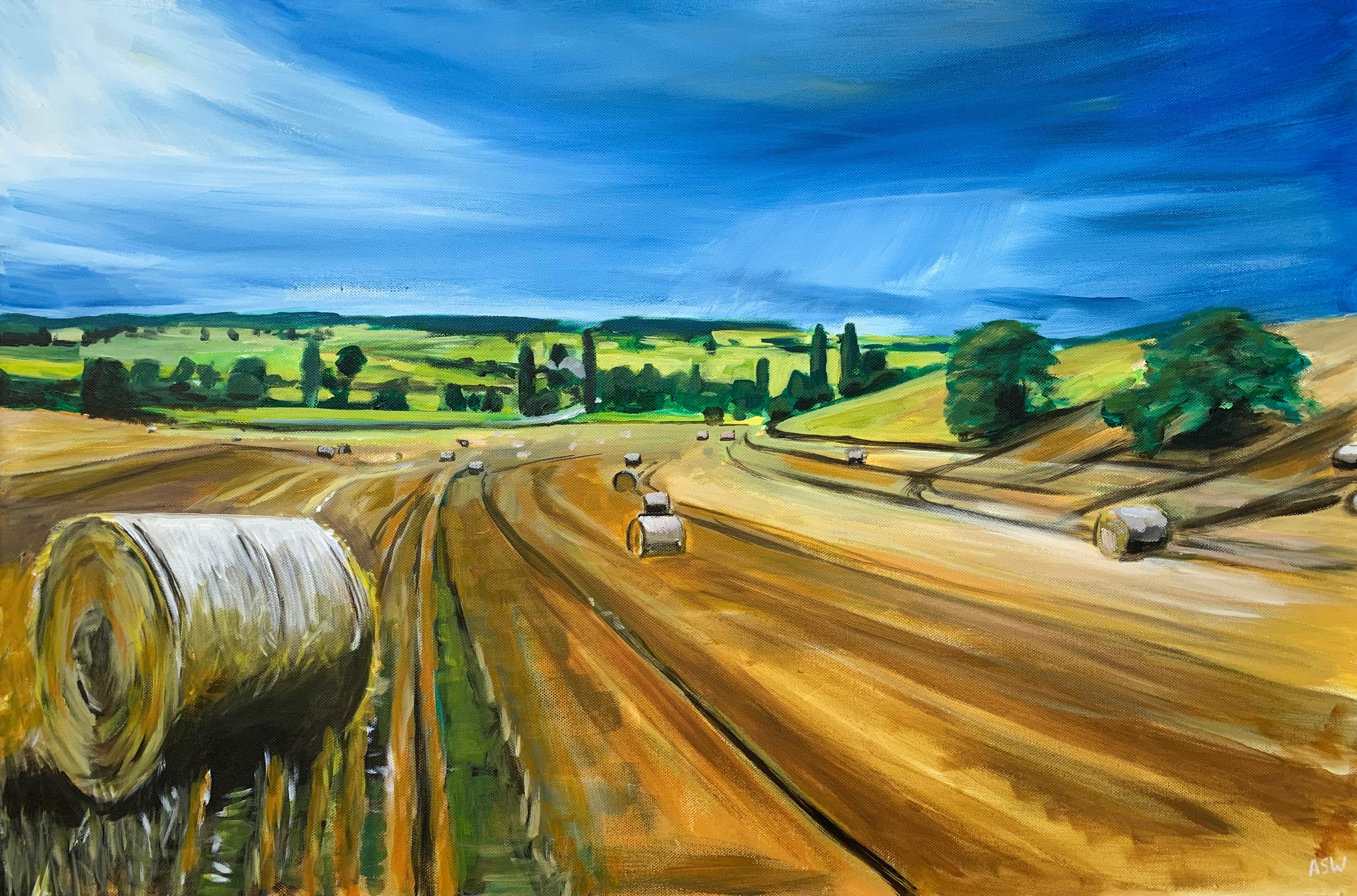 Originales Originalgemälde einer Weizenherstellung auf einem Feld in Dordogne:: Frankreich:: von britischem Künstler 1