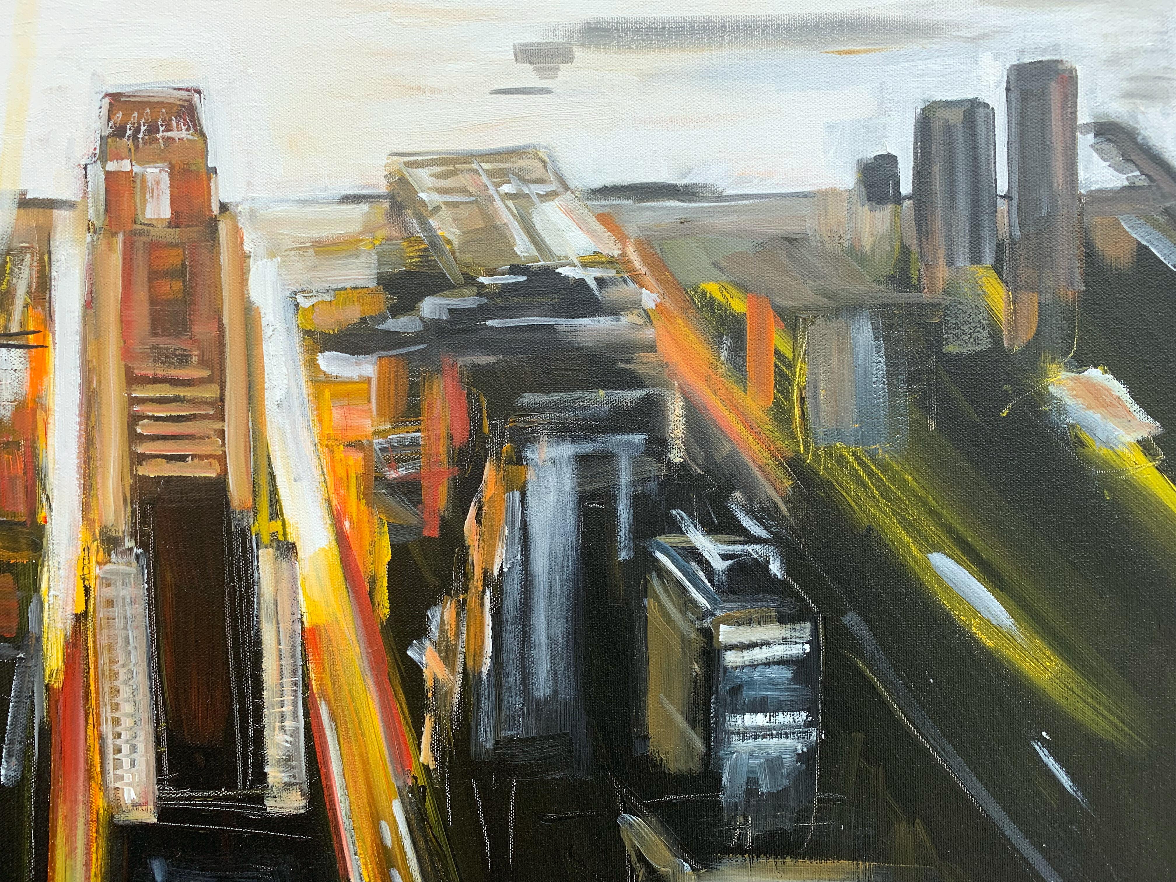 Peinture d'une vue aérienne de l'île de Manhattan à New York par l'artiste anglais en vente 7