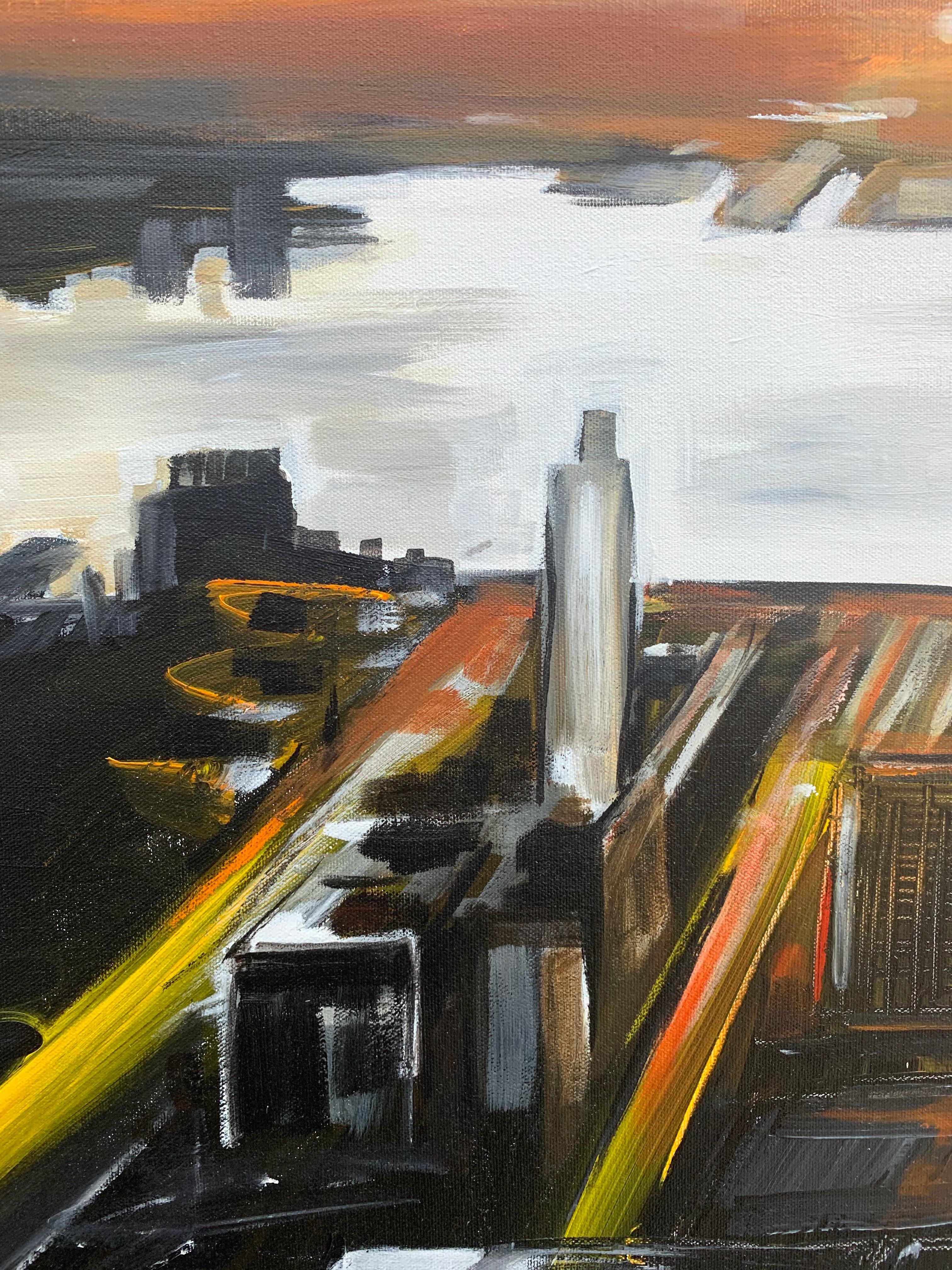 Peinture d'une vue aérienne de l'île de Manhattan à New York par l'artiste anglais en vente 9