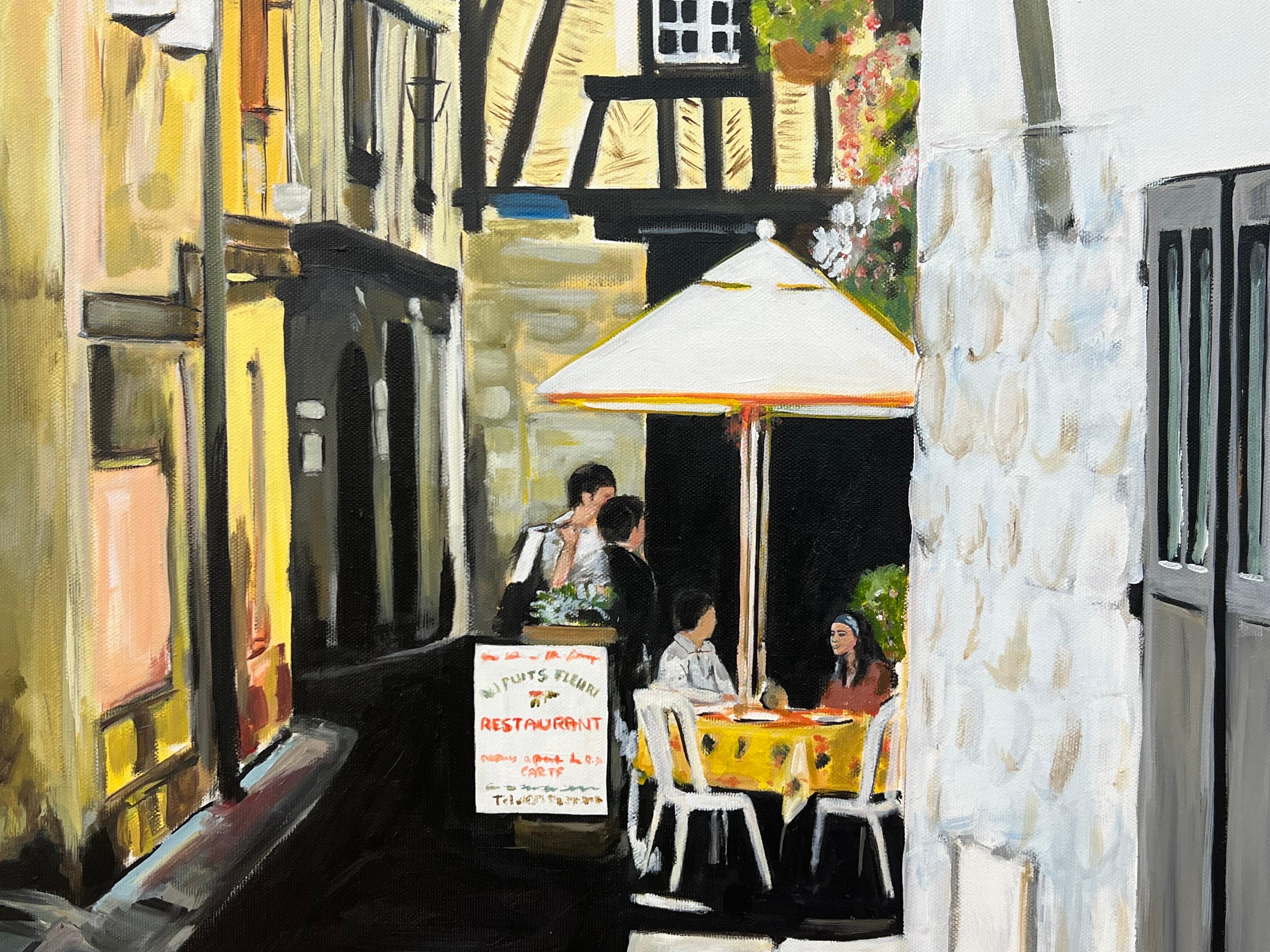 Painting of Bergerac Old Town Cafe in France by Contemporary British Artist For Sale 1