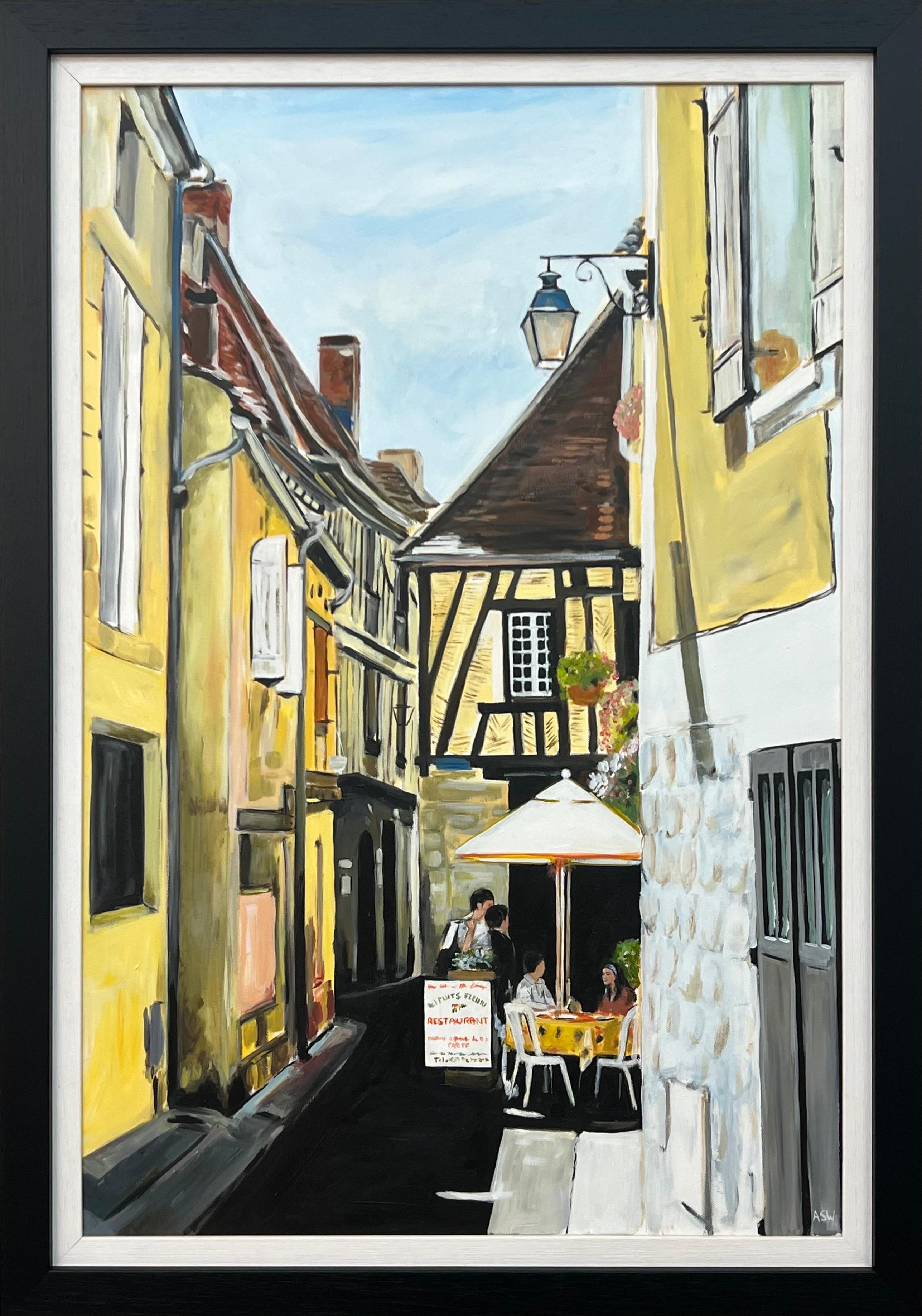 Painting of Bergerac Old Town Cafe in France by Contemporary British Artist