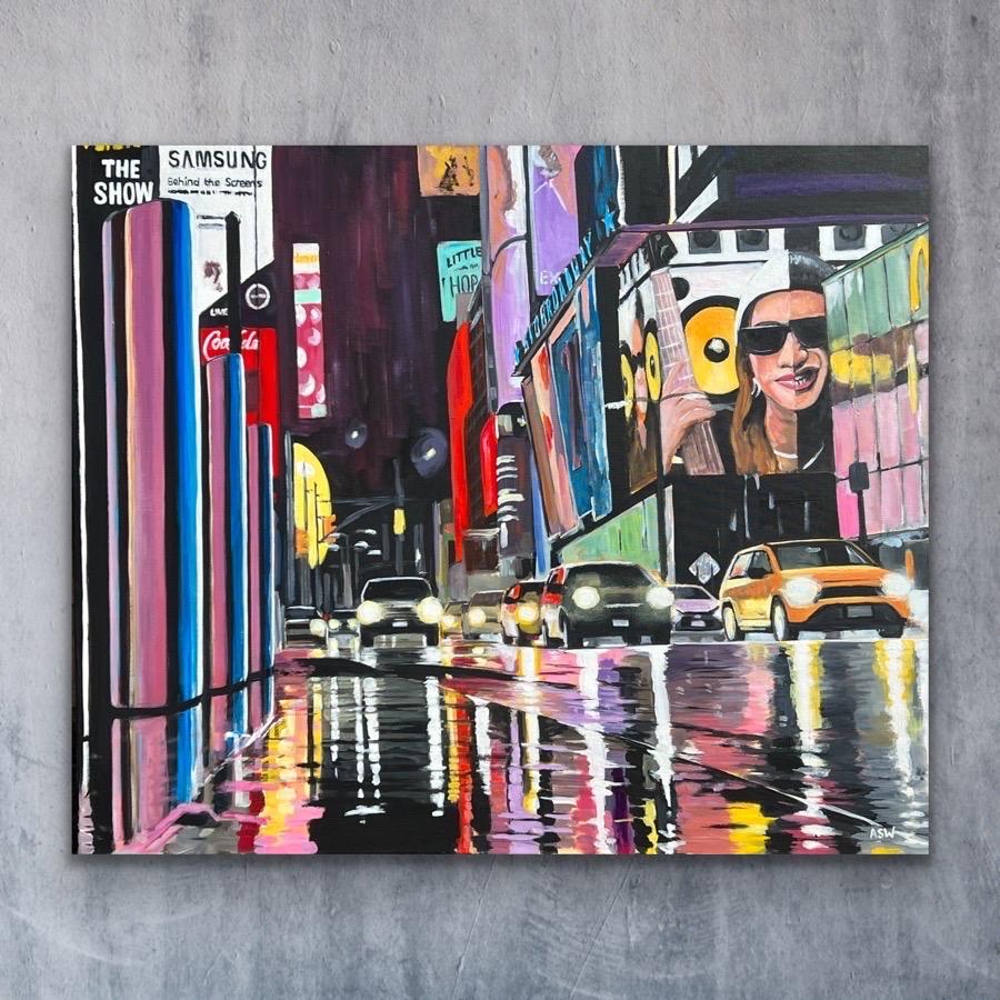 Gemälde der New Yorker Straßenszene am Broadway nach dem Regen des britischen Künstlers im Angebot 6