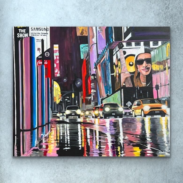 Gemälde der New Yorker Straßenszene am Broadway nach dem Regen des britischen Künstlers im Angebot 7