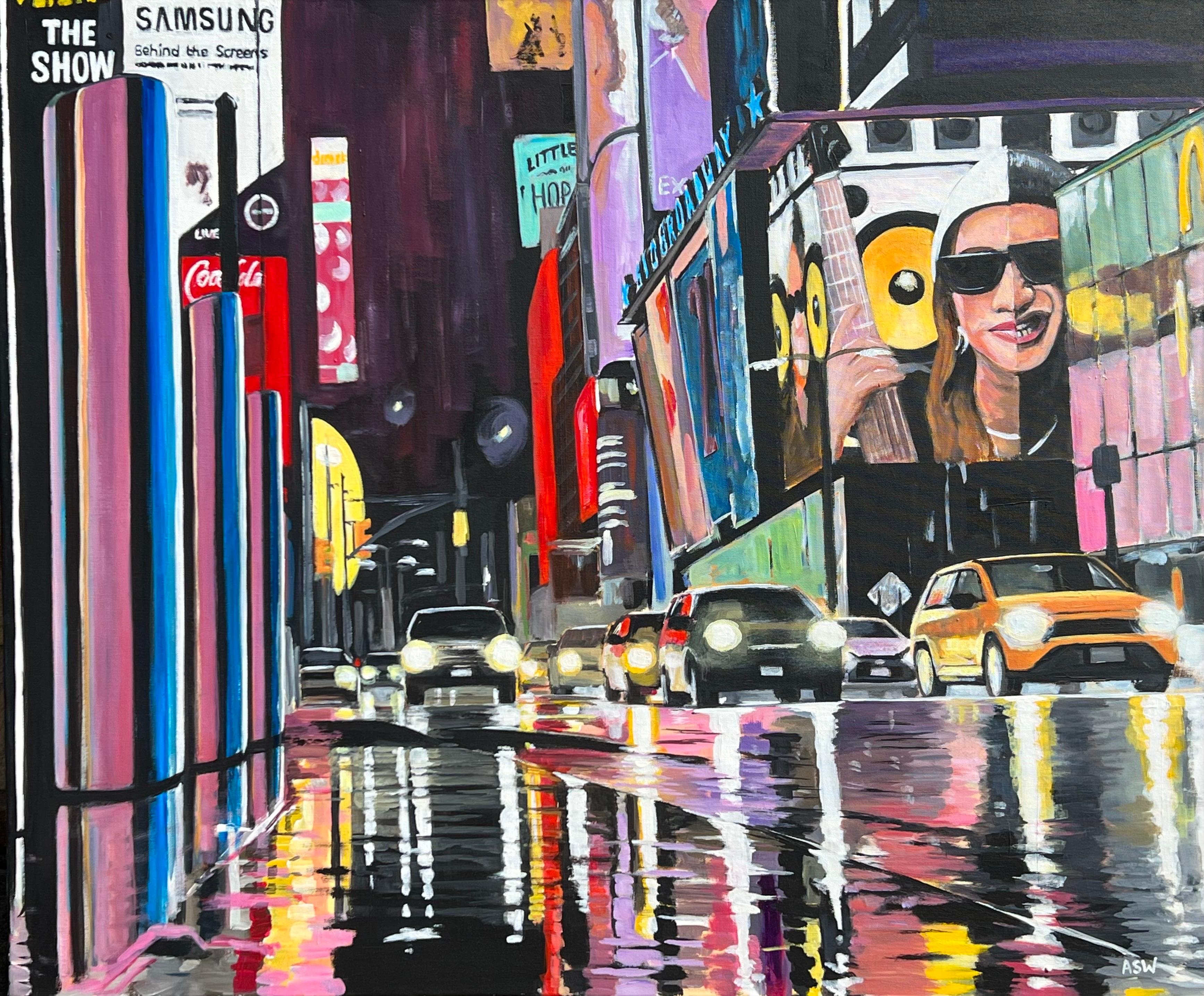 Painting of Broadway New York City Street Scene after the Rain by British Artist