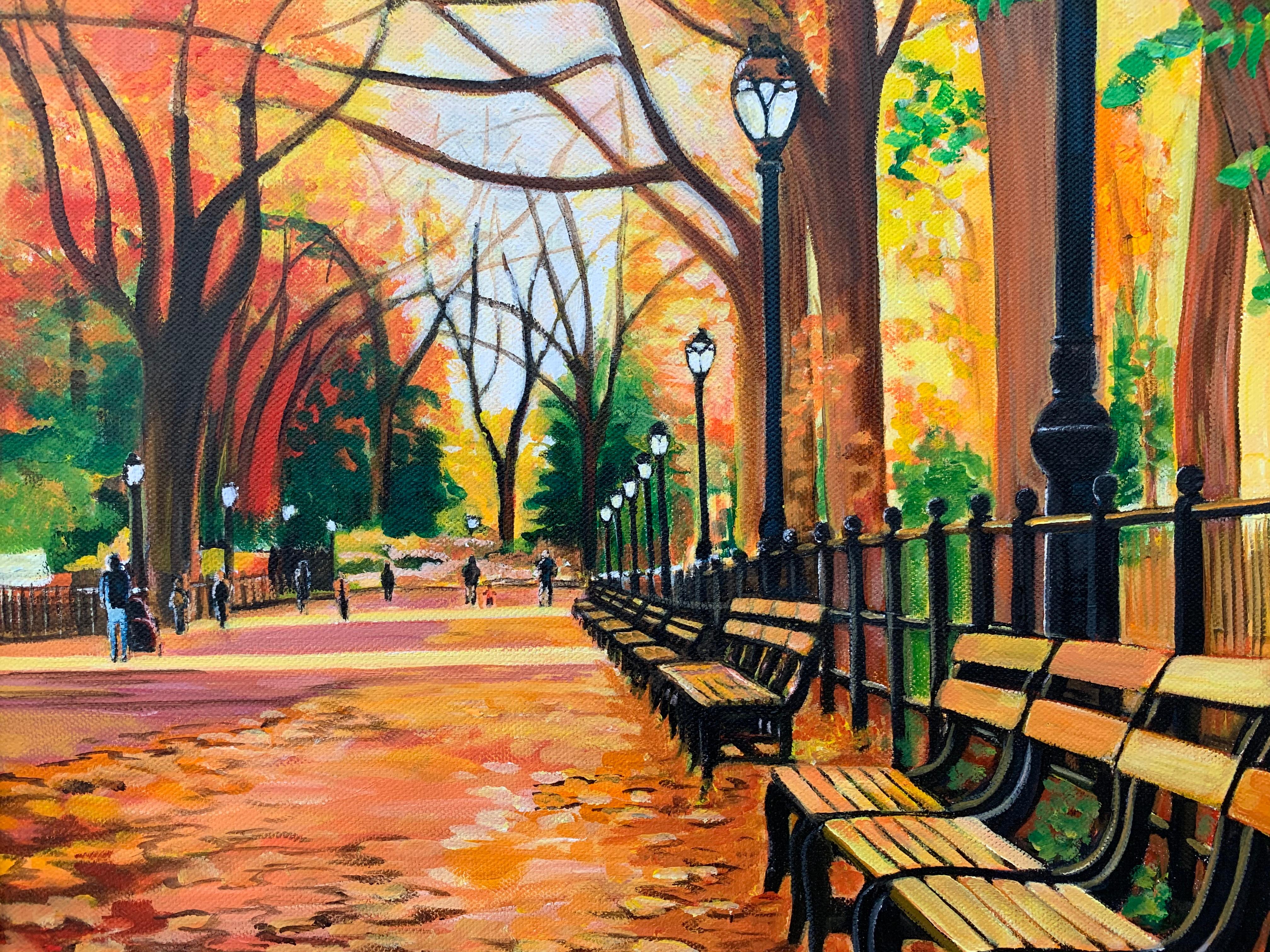 Contemporary Realism Painting of Central Park New York City in Autumn Fall by Collectible British Artist

Art measures 20 x 28 inches
Frame measures 26 x 34 inches

Angela Wakefield has twice been on the front cover of ‘Art of England’ and featured