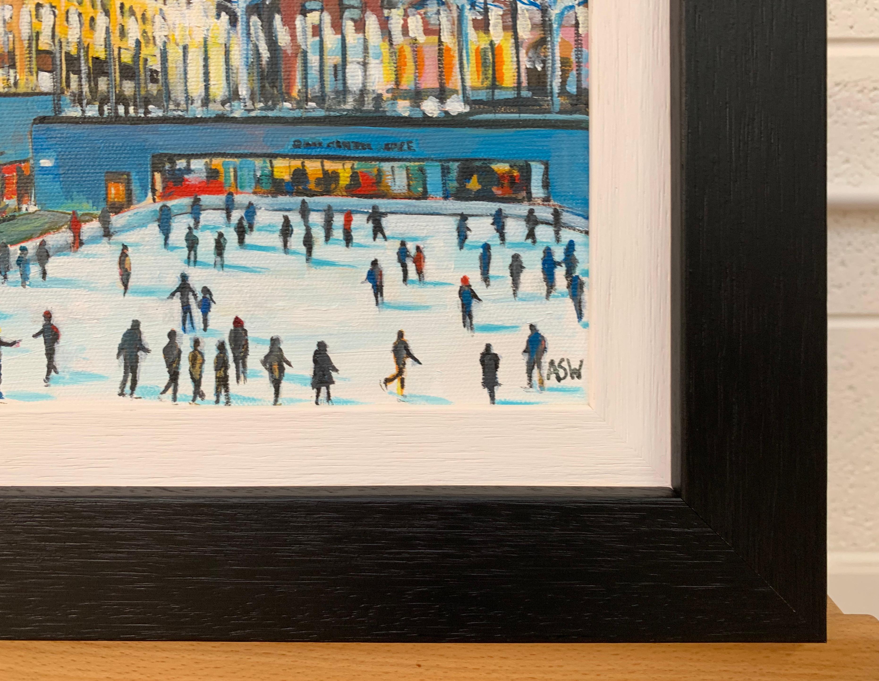 Original Painting of Christmas Ice Skaters at the Rockefeller Center Rink, New York City, by leading British Cityscape Artist, Angela Wakefield.

Art measures 12 x 10 inches
Frame measures 16 x 14 inches

Angela Wakefield has twice been on the front