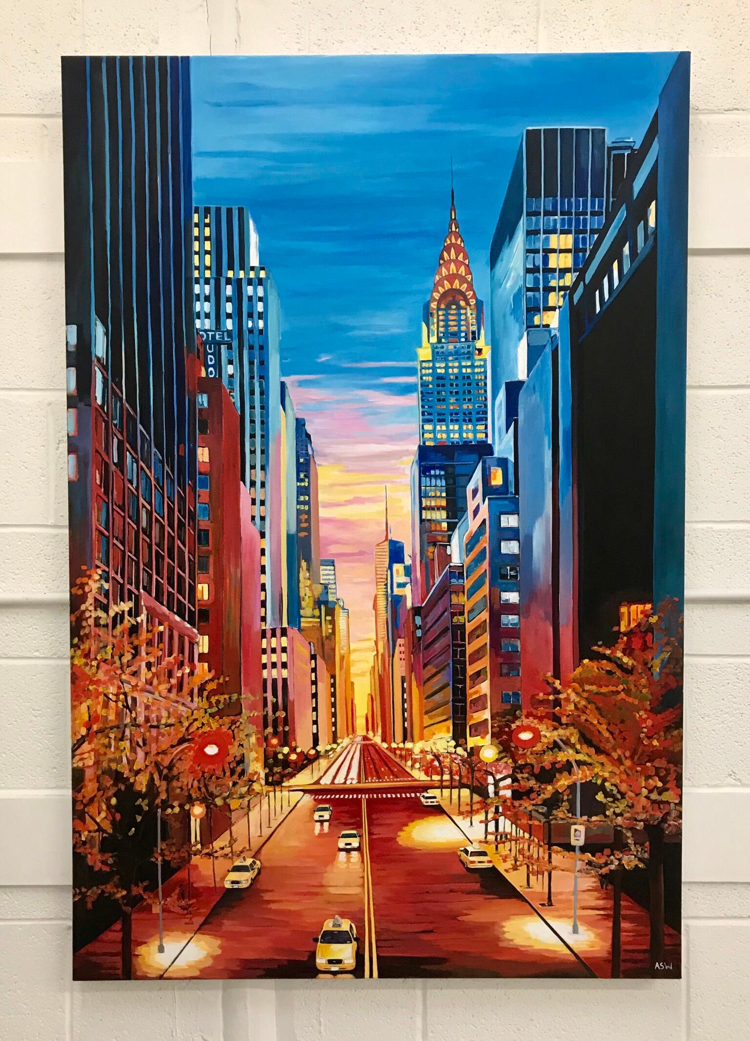 Large Painting of Chrysler Building New York City NYC by Leading British Artist - Black Landscape Painting by Angela Wakefield