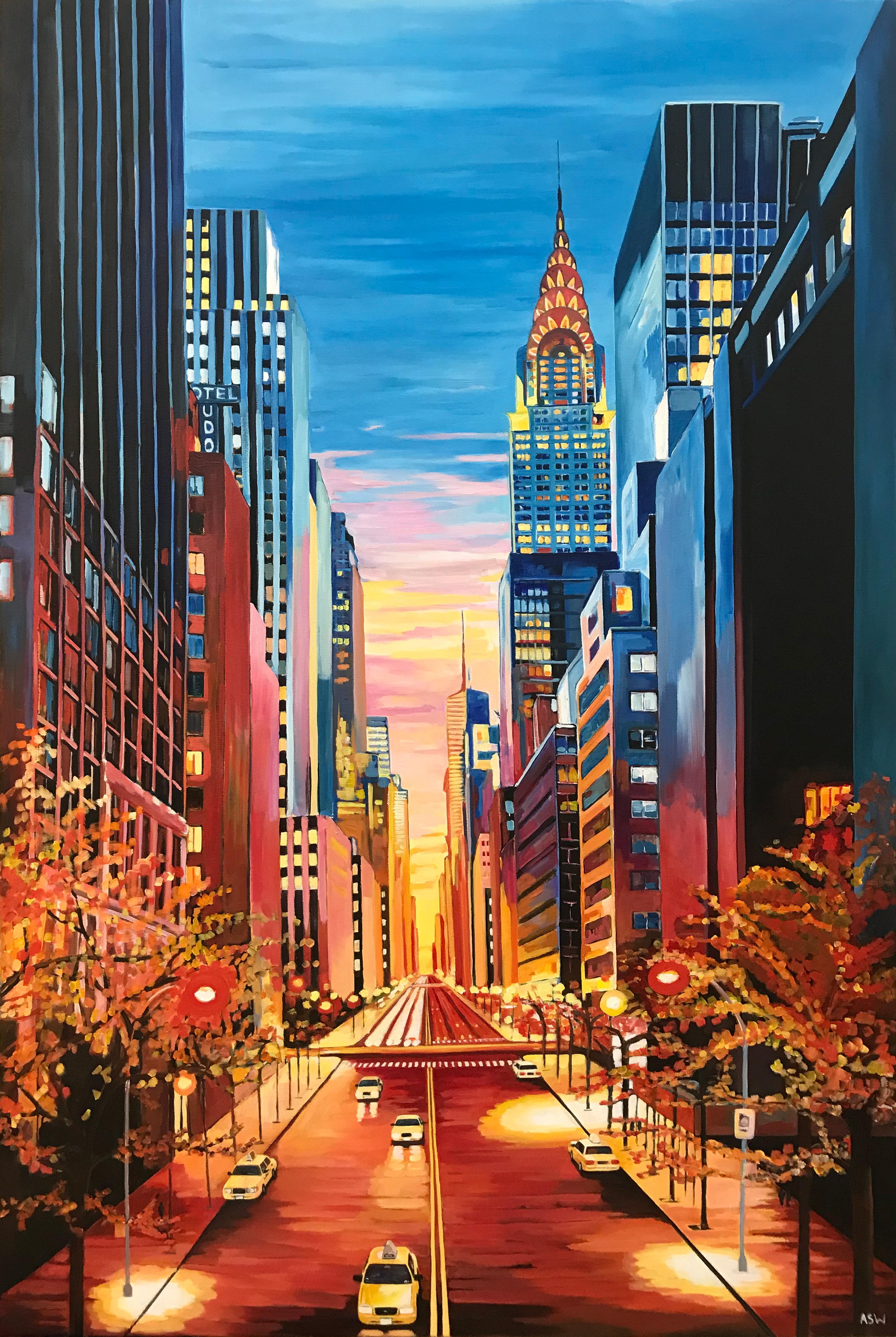 Angela Wakefield Landscape Painting - Large Painting of Chrysler Building New York City NYC by Leading British Artist