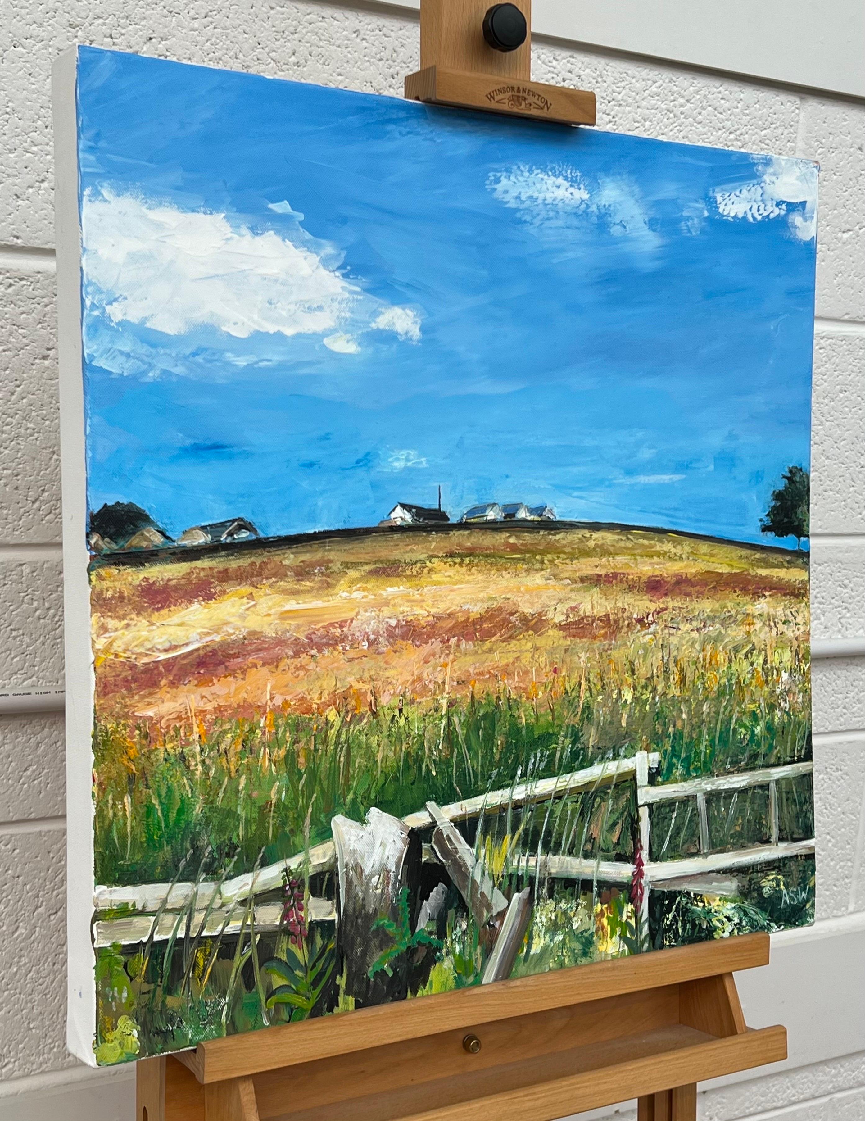 Gemälde der Lancashire Fields in English Countryside des britischen Landschaftsmalers – Painting von Angela Wakefield