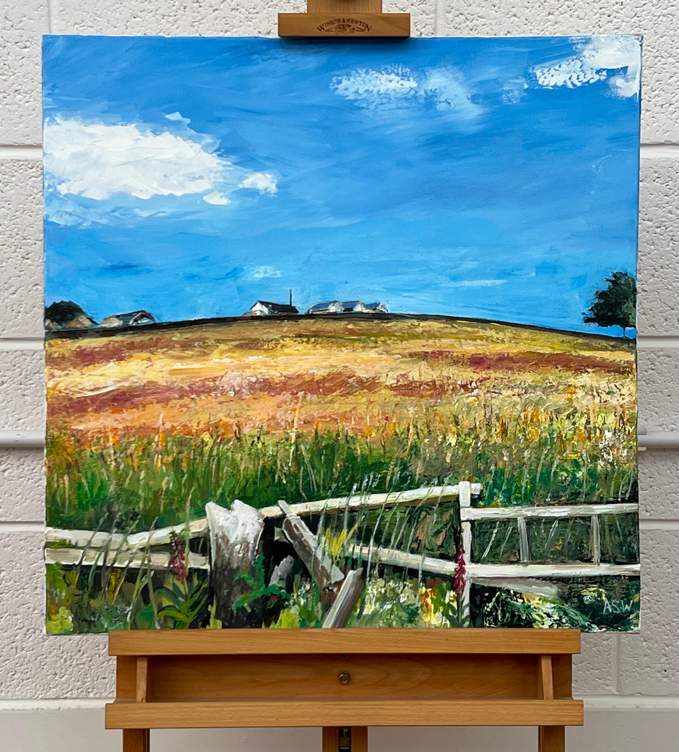 Painting of Lancashire Fields in English Countryside by British Landscape Artist For Sale 1