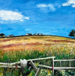 Peinture de champs du Lancashire dans la campagne anglaise par un artiste paysagiste britannique