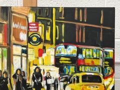 Painting of London Bus Stop in England at Night by Contemporary UK Urban Artist