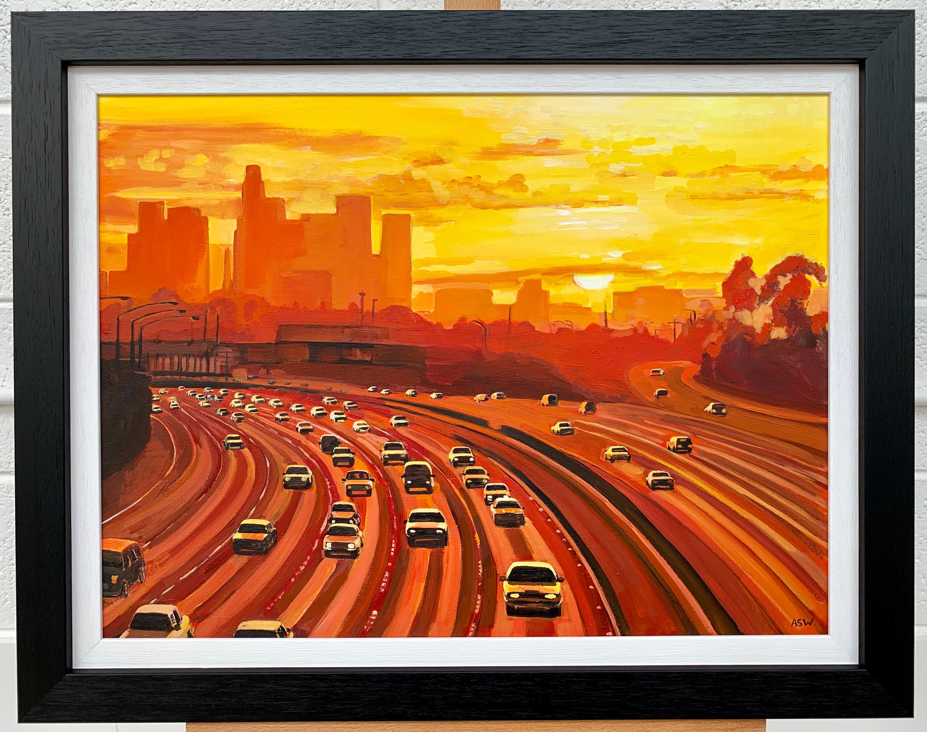 Gemälde der Los Angeles Highway Sunset Kalifornien von einem britischen Sammlerstück (Realismus), Painting, von Angela Wakefield