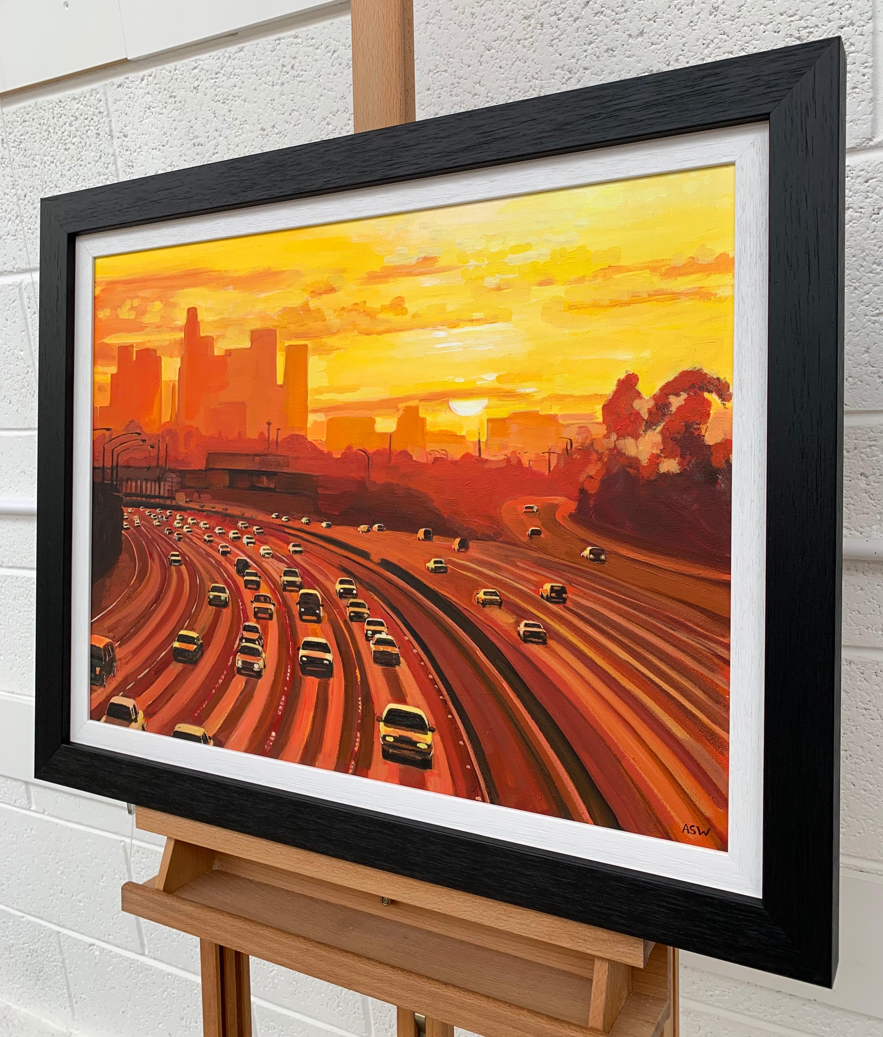 Gemälde der Los Angeles Highway Sunset Kalifornien von einem britischen Sammlerstück (Braun), Landscape Painting, von Angela Wakefield