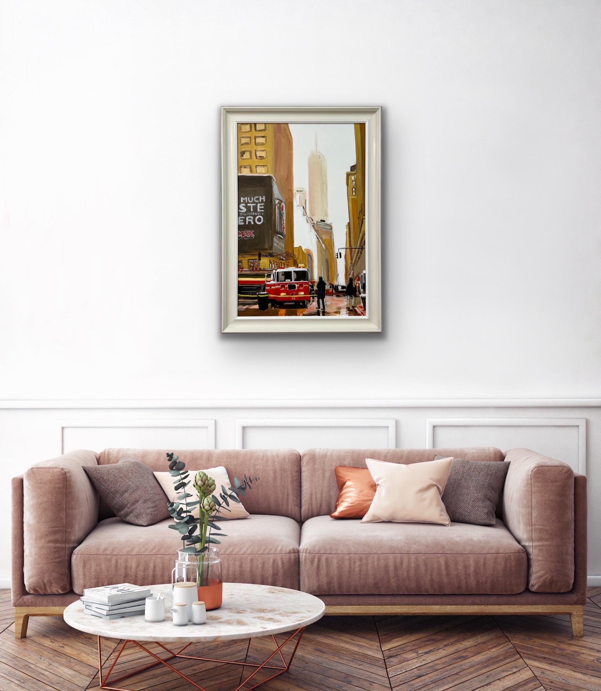 Painting of New York City Fire Department in New York City by British Artist For Sale 11