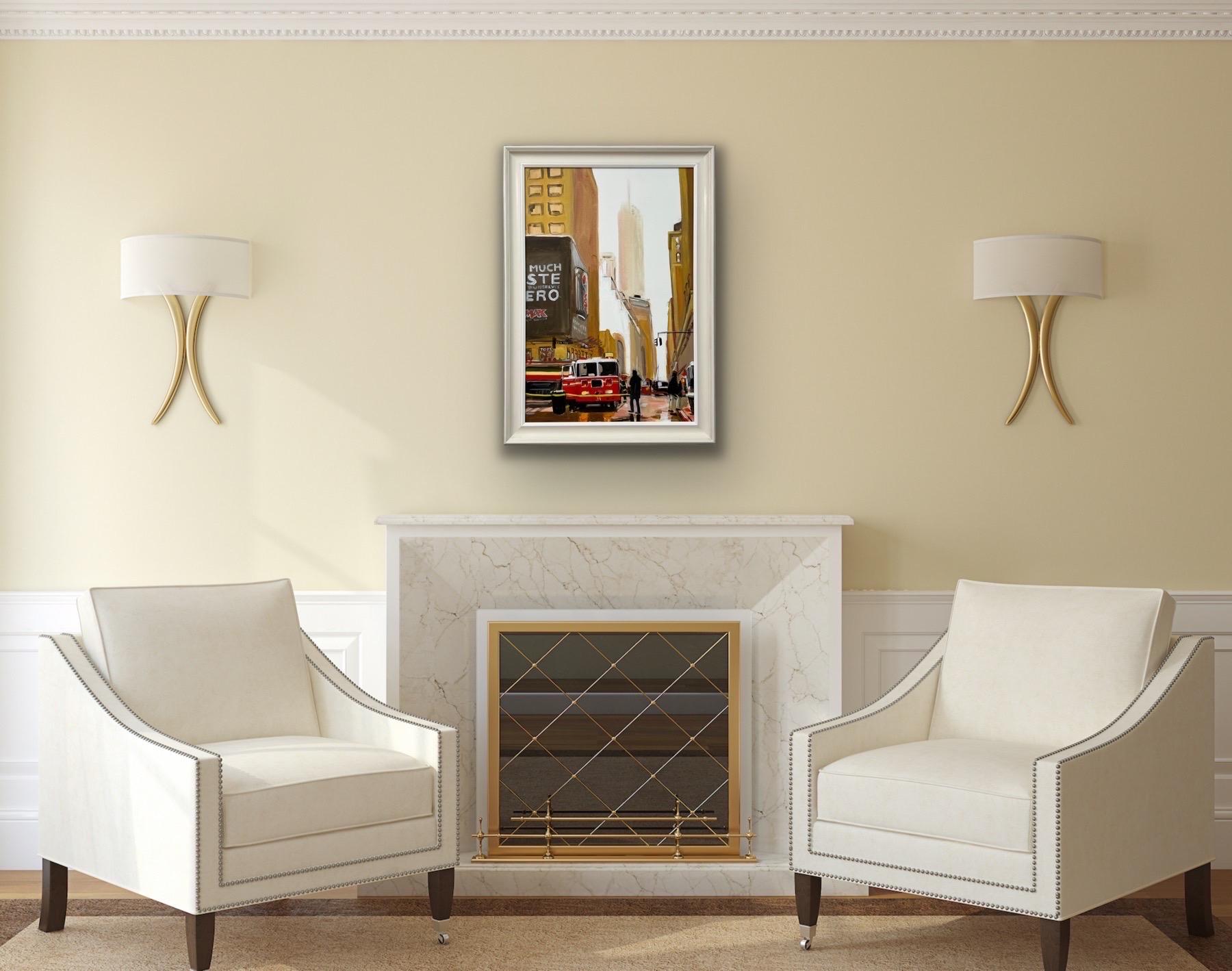 Painting of New York City Fire Department in New York City by British Artist For Sale 1