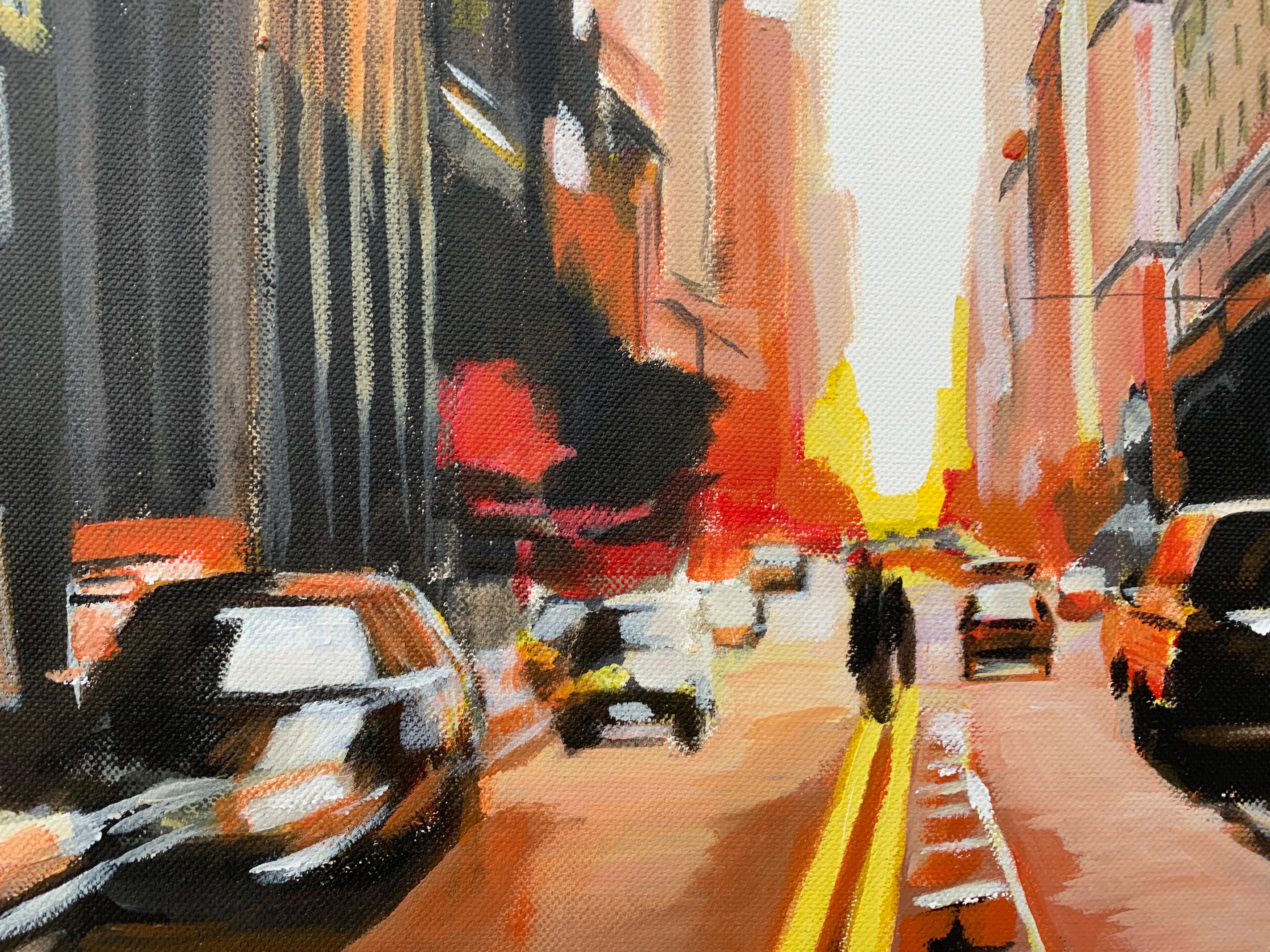 Painting of New York City in Autumn Fall by Leading Contemporary British Artist - Black Landscape Painting by Angela Wakefield