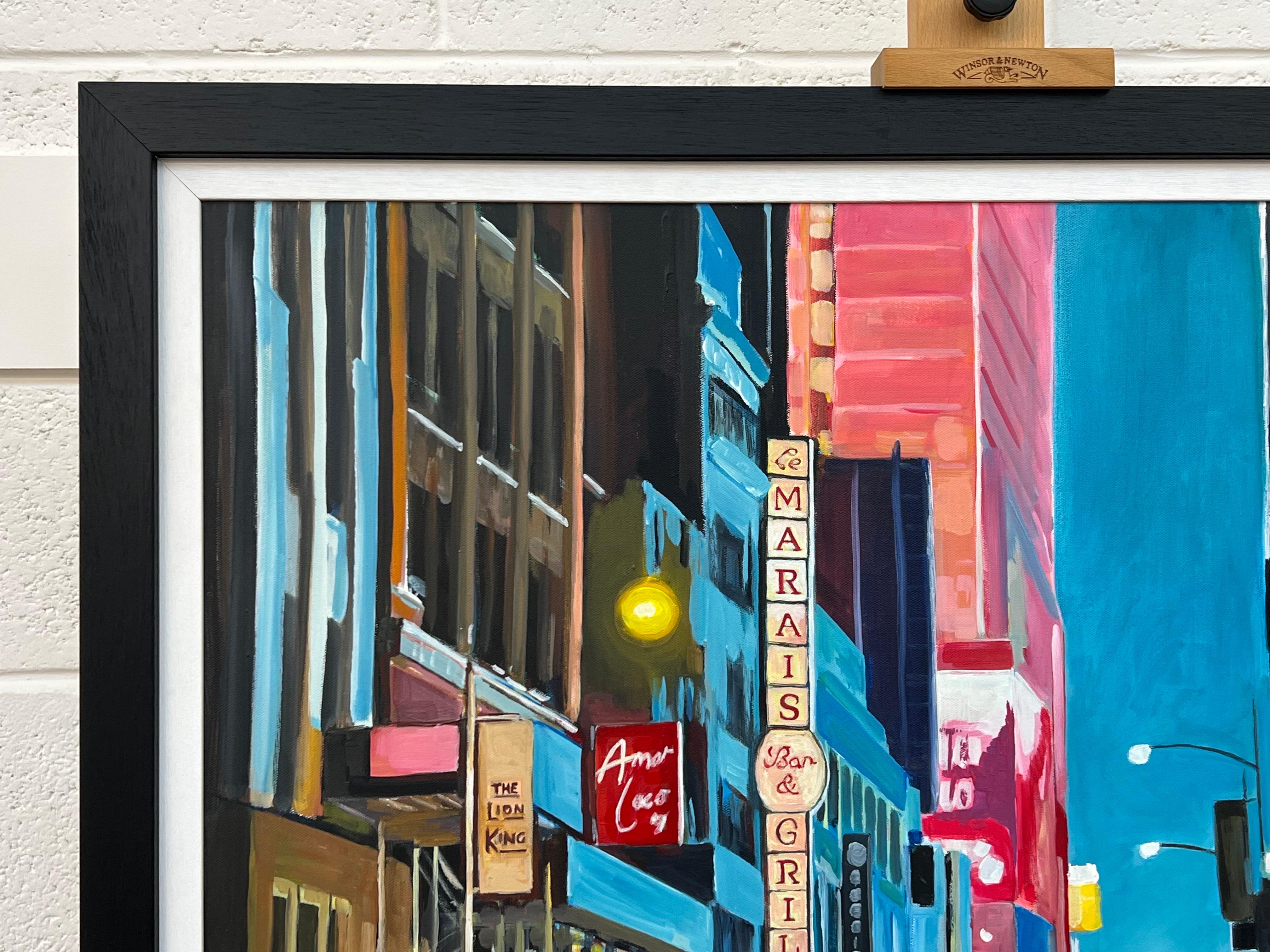 Painting of New York City Street after Rain with Figures, Cars by British Artist For Sale 5