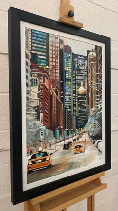 Painting of New York City Taxis in Winter Snow by Contemporary British Artist