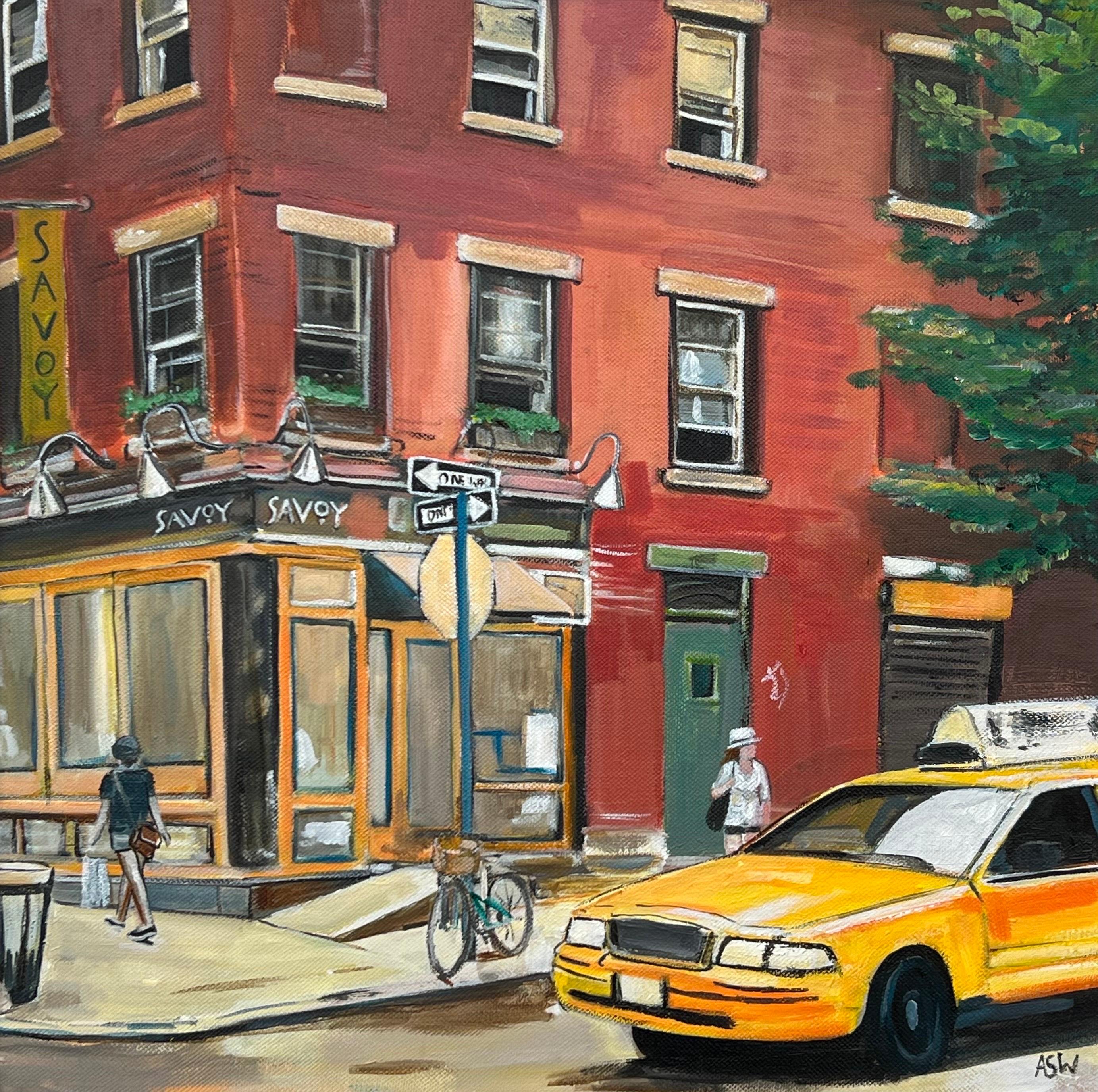 Pintura de escena de esquina de calle de Nueva York por artista británico contemporáneo 9