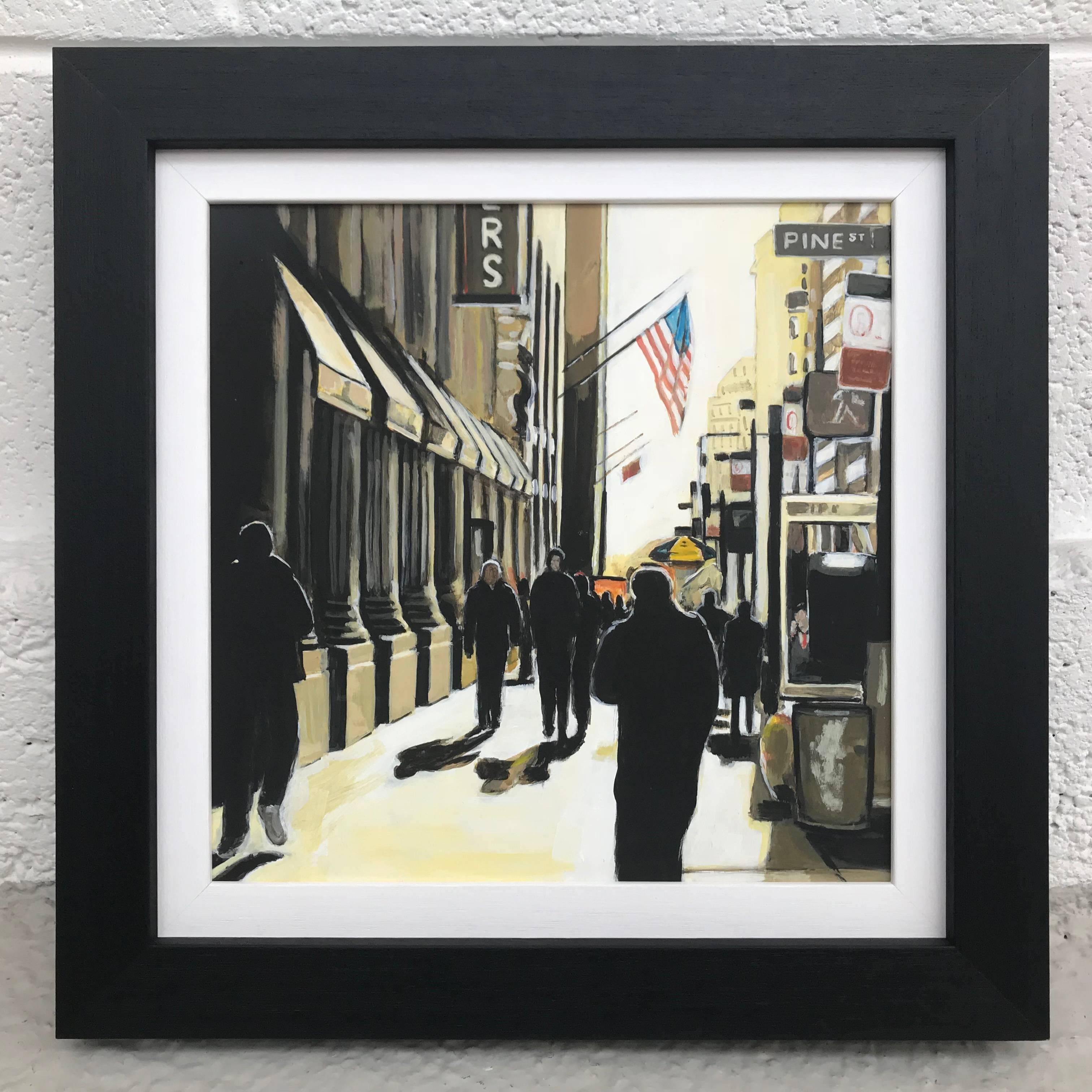 An original figurative and architectural painting of Pine Street in the New York Sunshine by Leading British Urban Artist, Angela Wakefield. Part of her New York Series.

The character of New York’s skyline and large residential districts is often