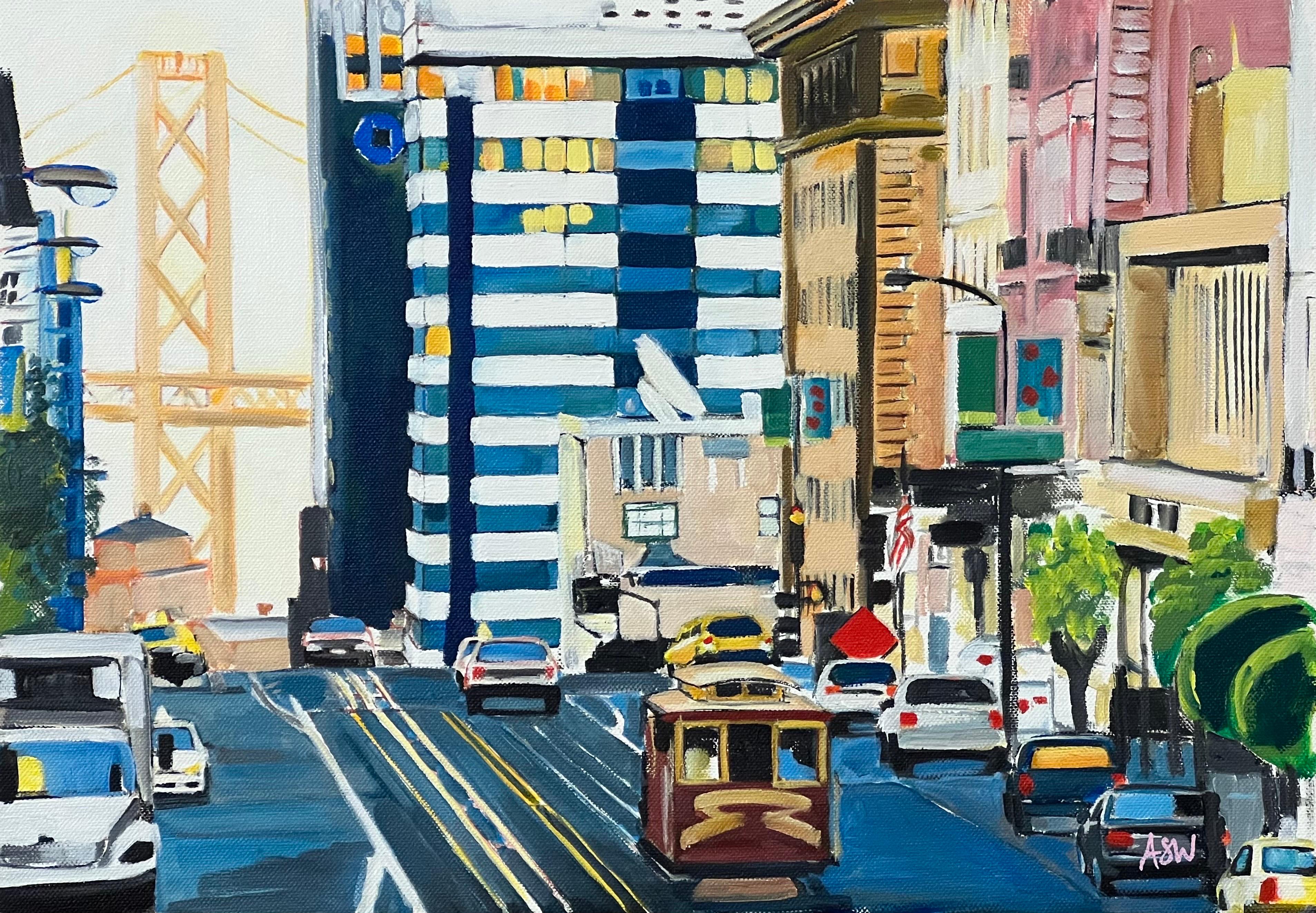 Peinture du pont de la baie de San Francisco en Californie par un artiste britannique contemporain en vente 10