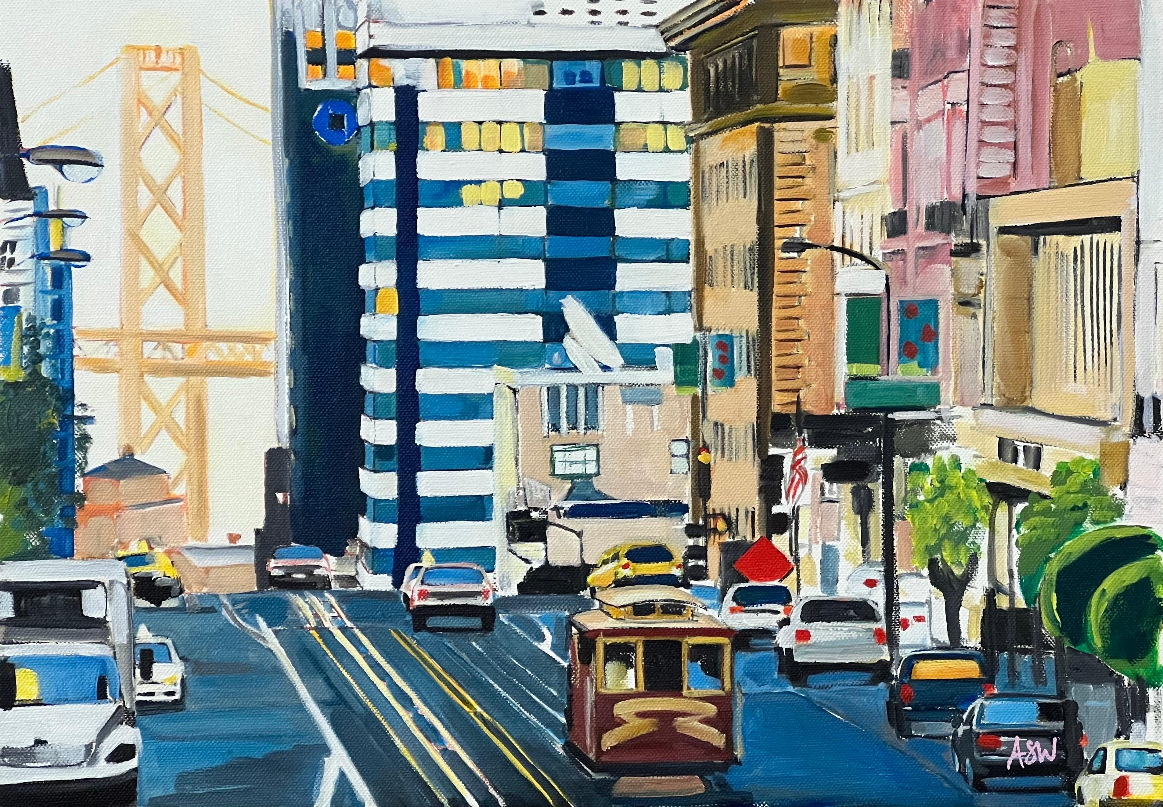 Peinture du pont de la baie de San Francisco en Californie par un artiste britannique contemporain en vente 11