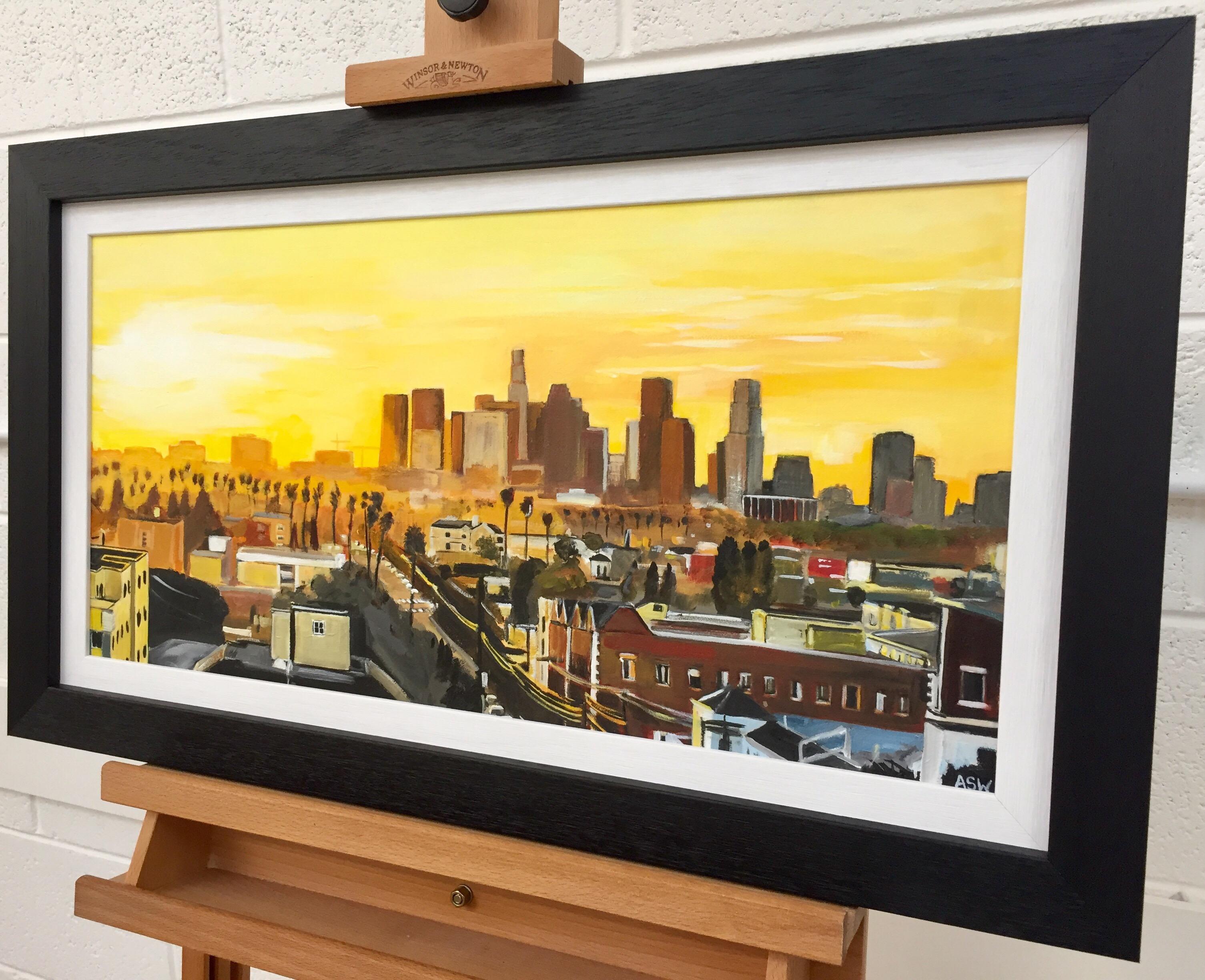 Quadro del tramonto a Los Angeles California USA realizzato da un artista paesaggista britannico - Landscape Painting Arancia di Angela Wakefield