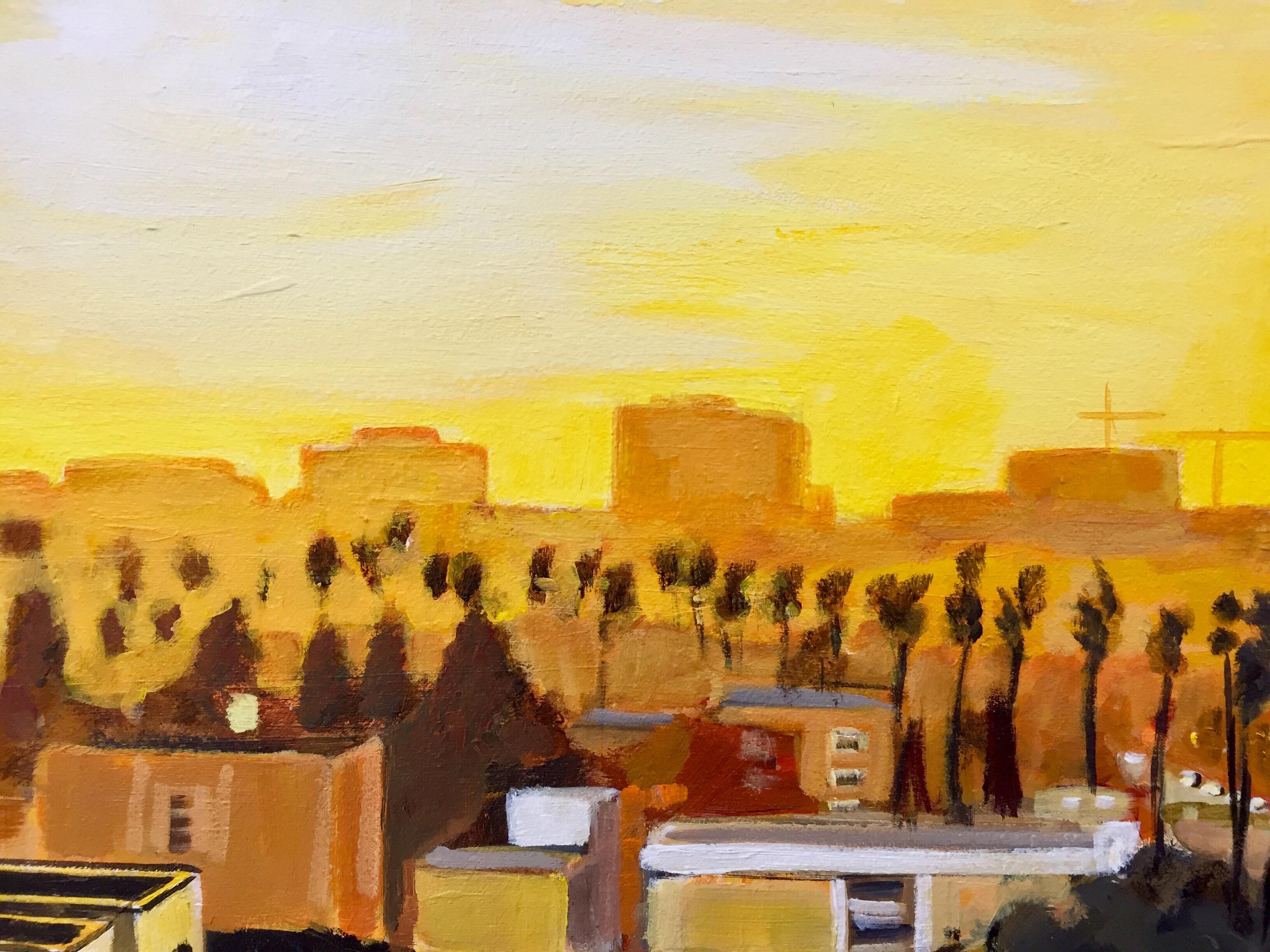 Peinture d'un coucher de soleil à Los Angeles, Californie, États-Unis, par un artiste paysagiste britannique en vente 2