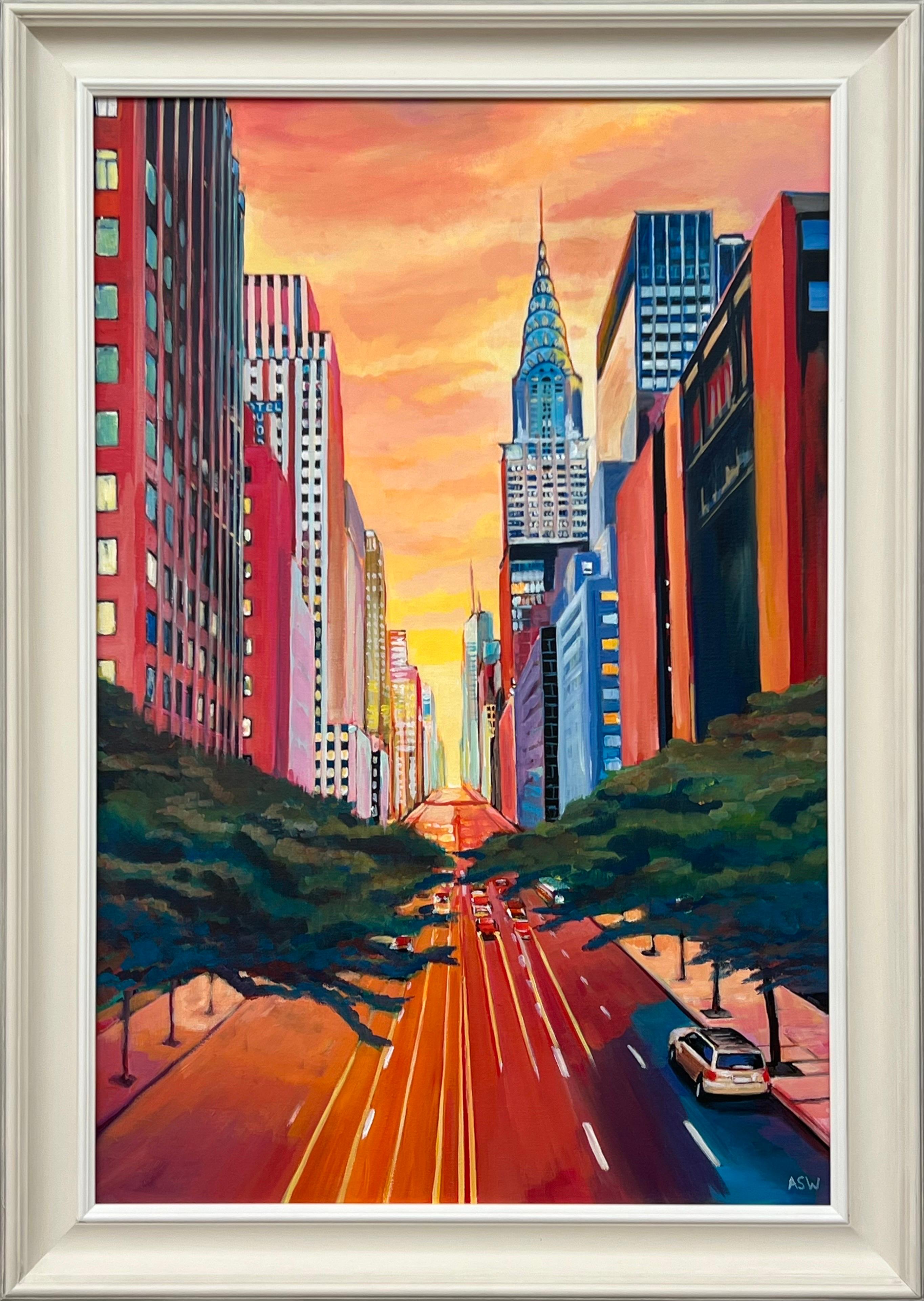 Angela Wakefield Figurative Painting - Painting of the Chrysler Building 42nd Street New York City by British Artist