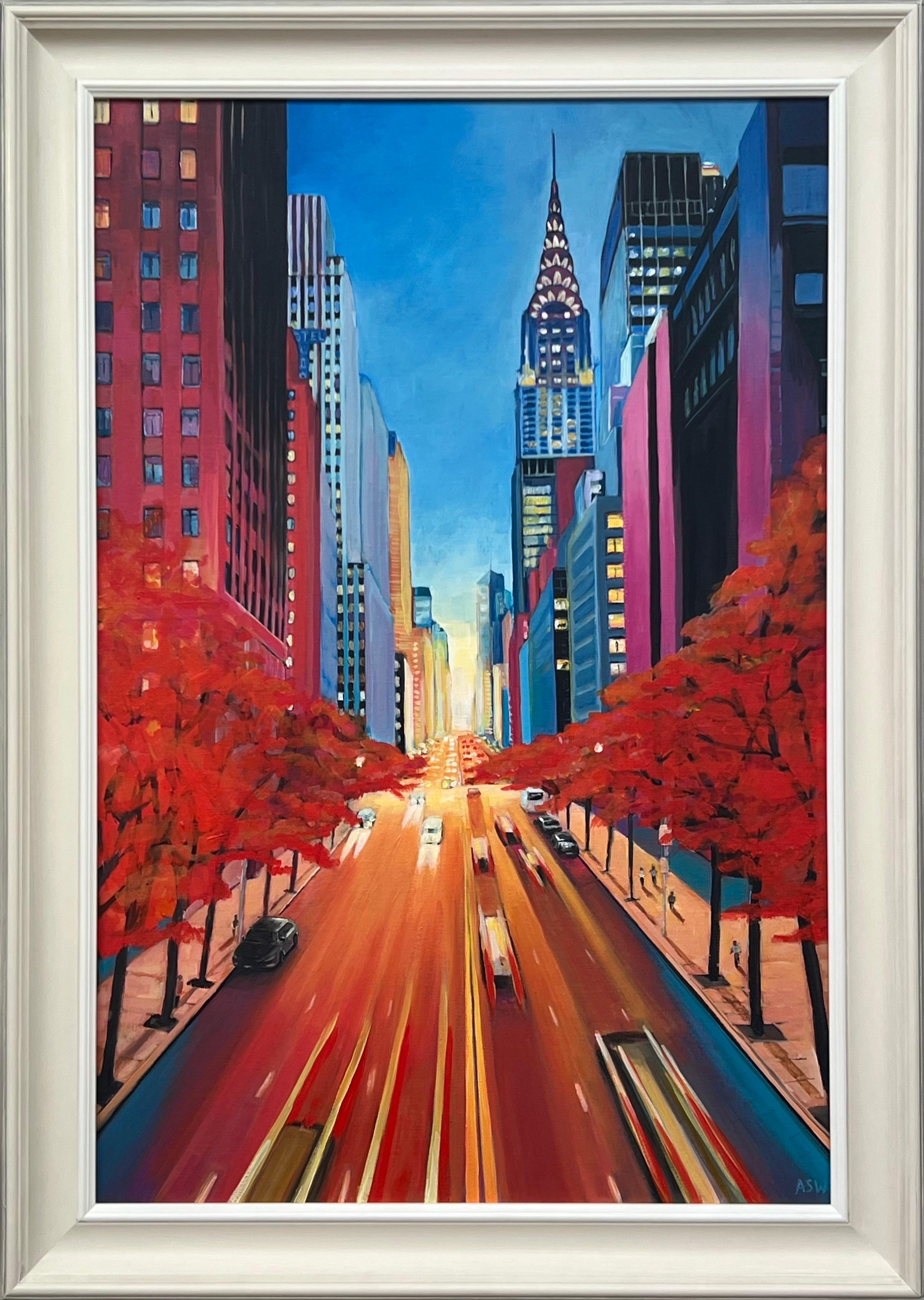 Angela Wakefield Landscape Painting – Gemälde des Chrysler Building 42nd Street New York City des britischen Künstlers