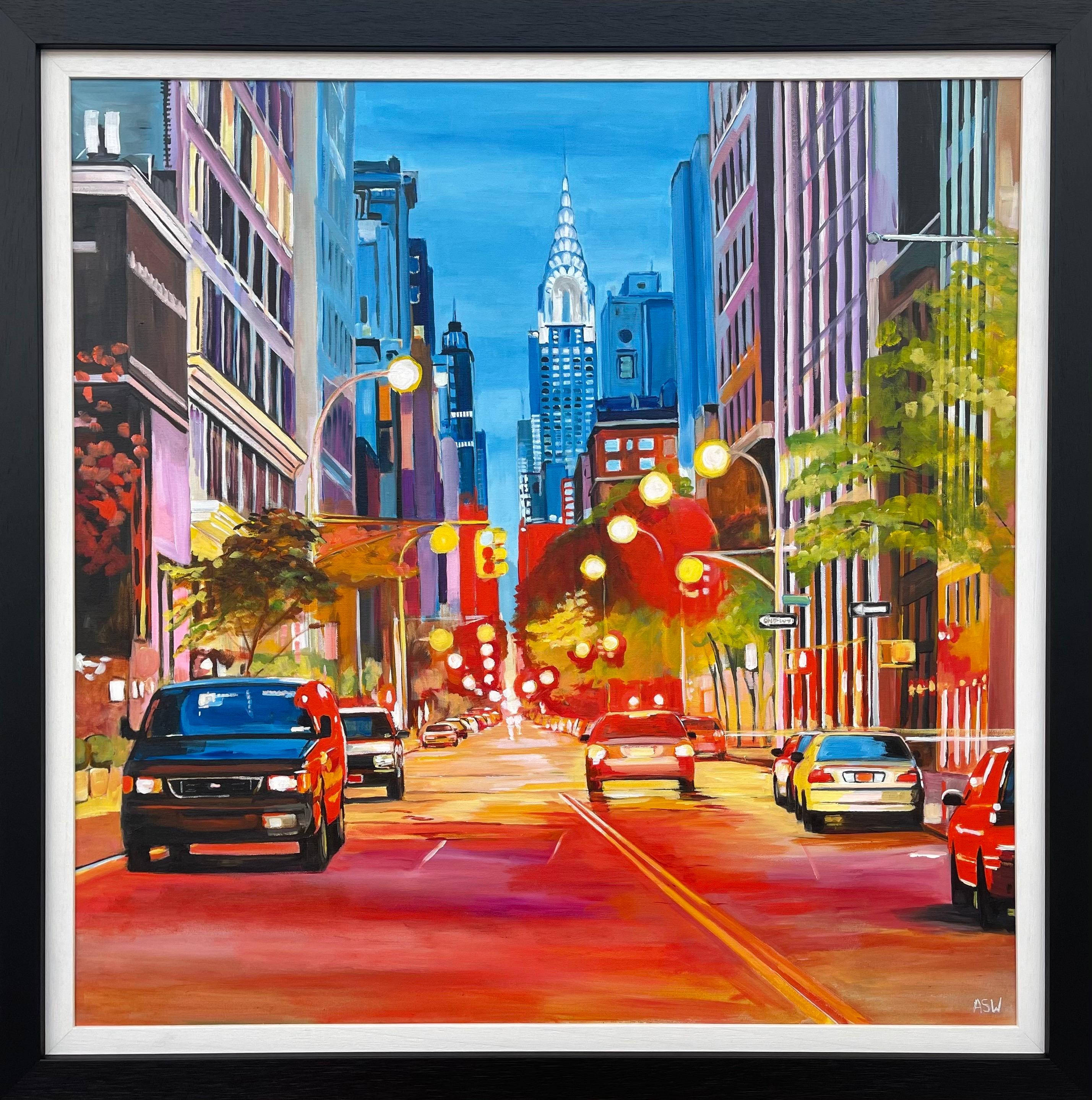 Angela Wakefield Landscape Painting – Gemälde des Chrysler-Gemäldes in New York City des zeitgenössischen britischen Künstlers