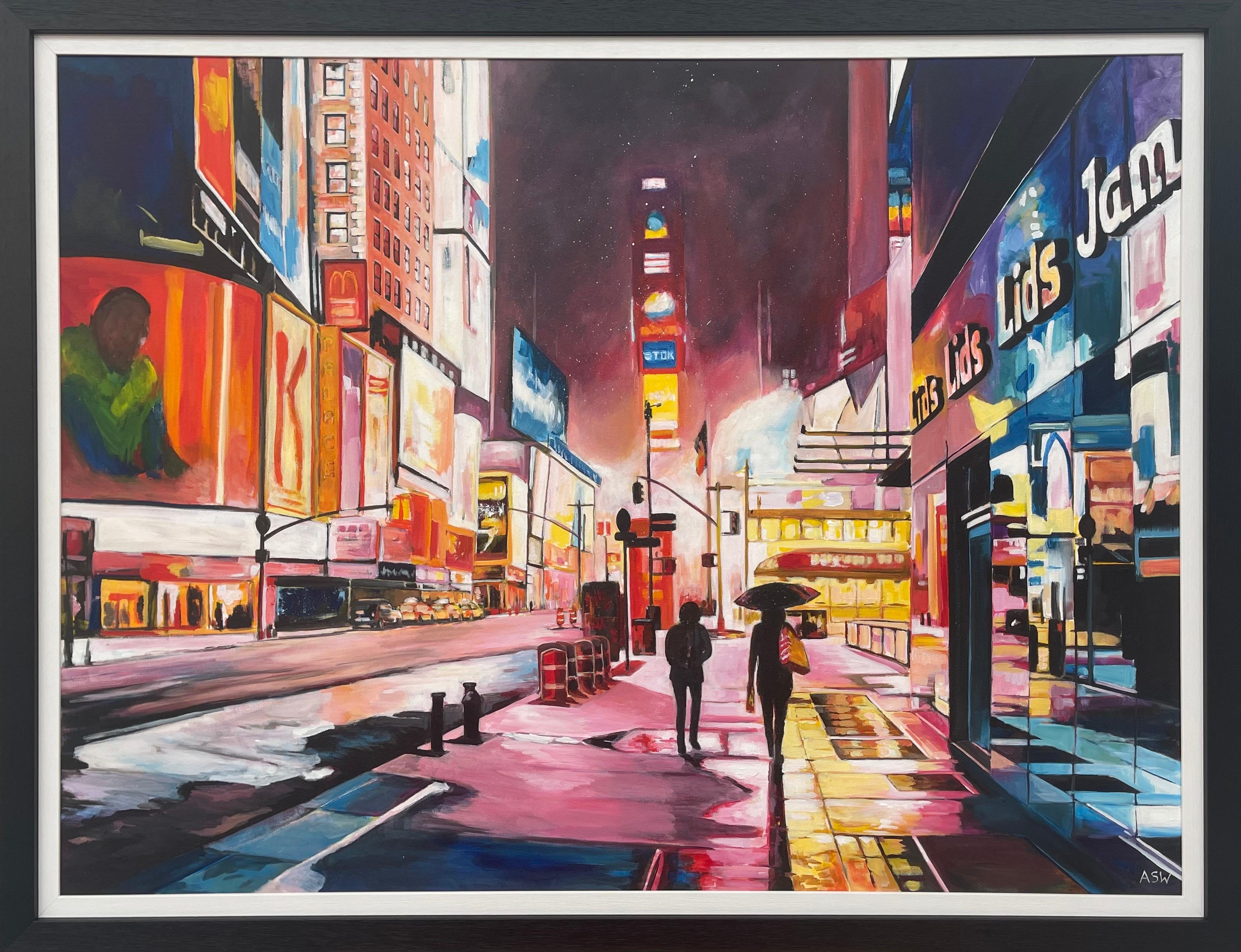 Figurative Painting Angela Wakefield - Peinture d'un artiste britannique contemporain de Times Square, Manhattan, New York