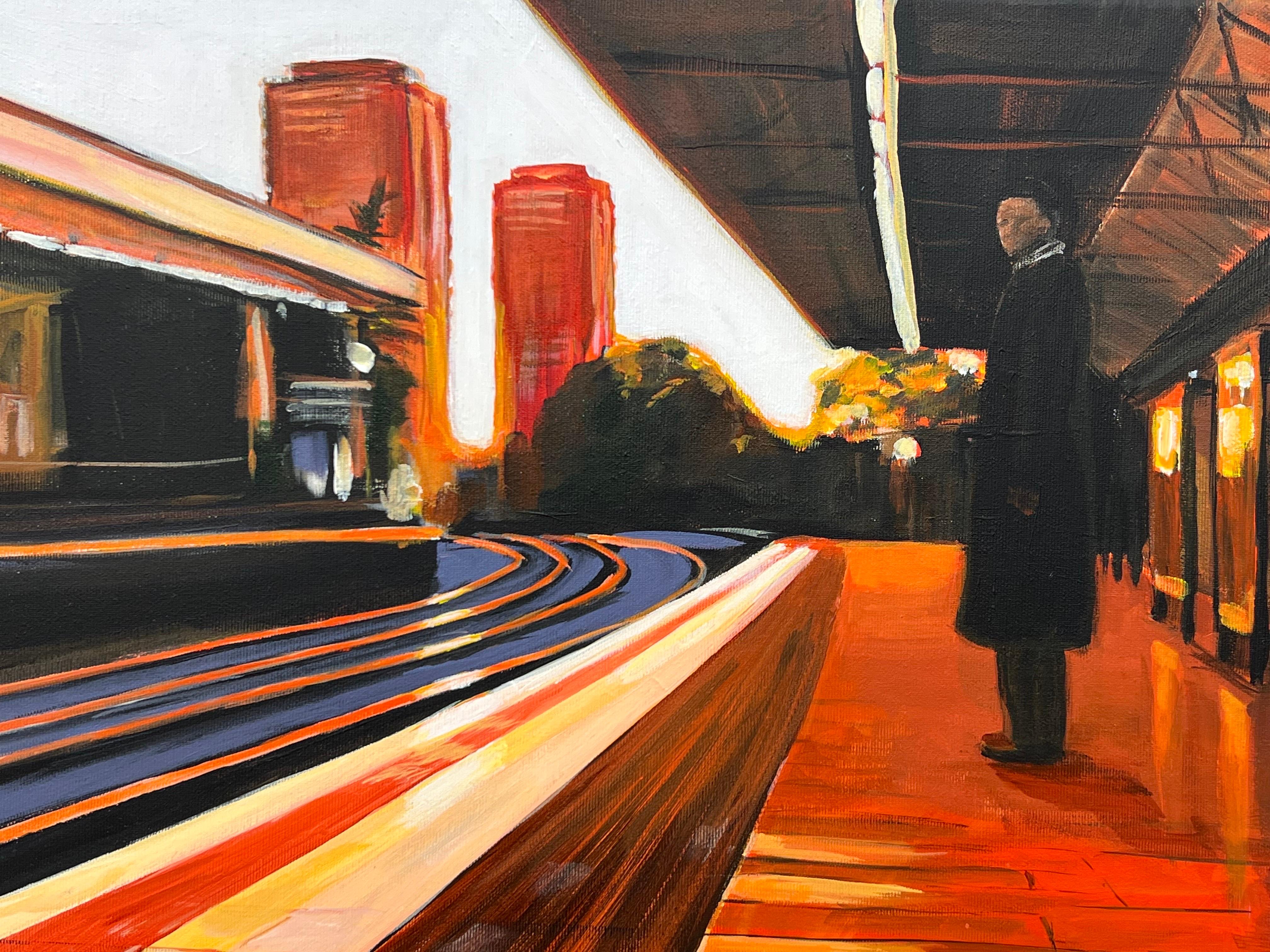 Painting of Train Station in London England by Contemporary Urban Artist For Sale 3