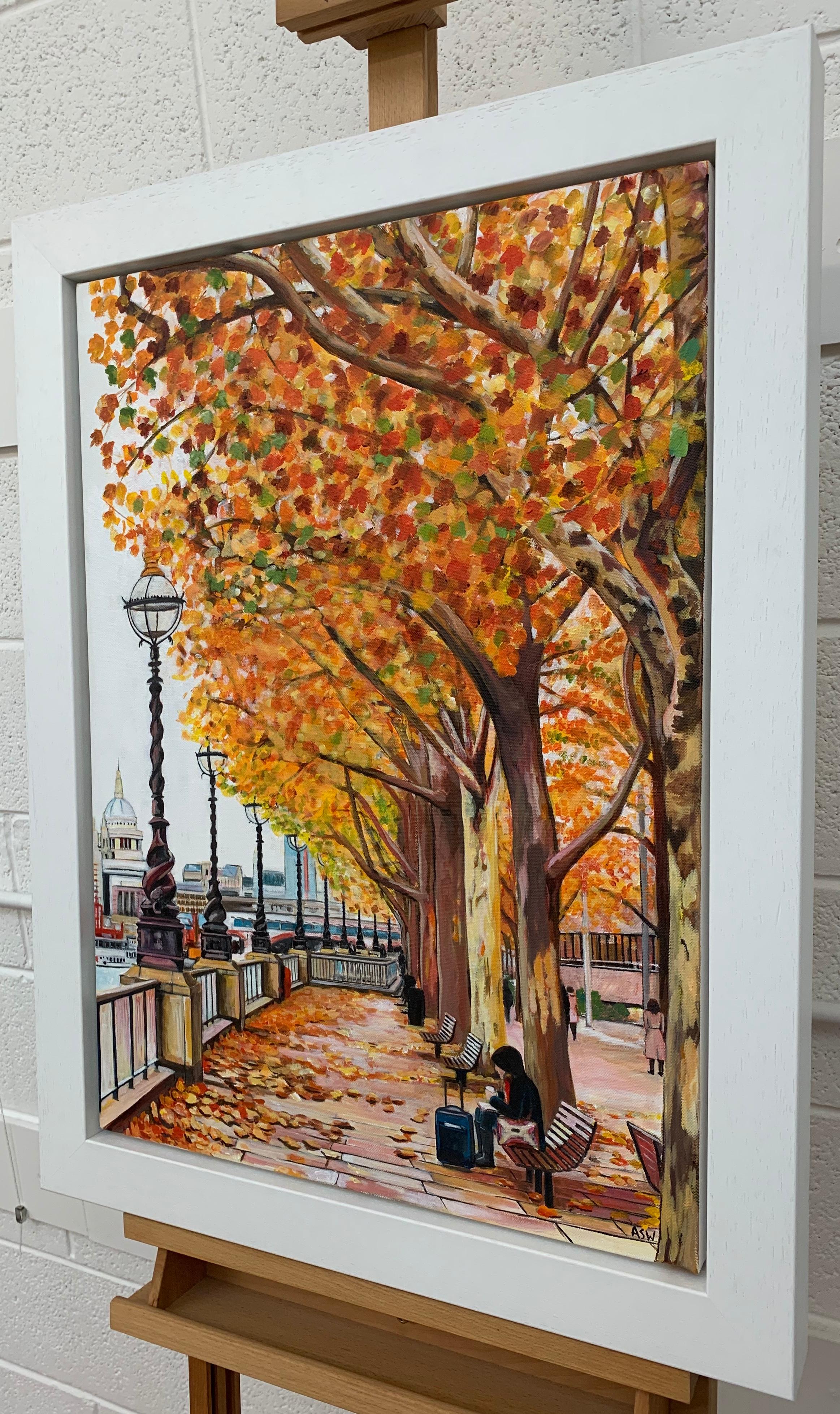 Painting of Victoria Embankment London in Autumn by Collectible British Artist 1