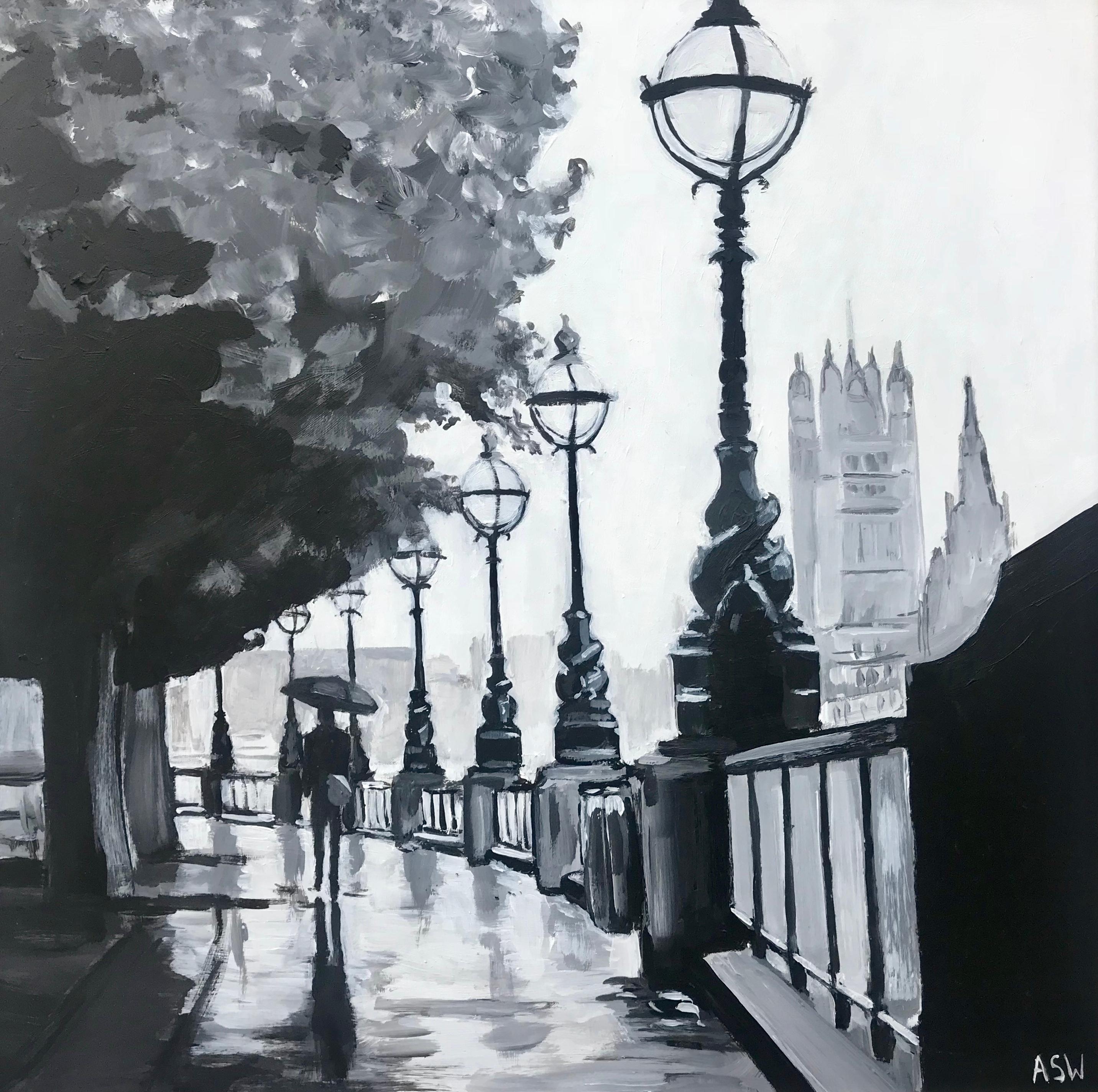 Painting of Victoria Embankment Westminster London City by British Urban Artist 3