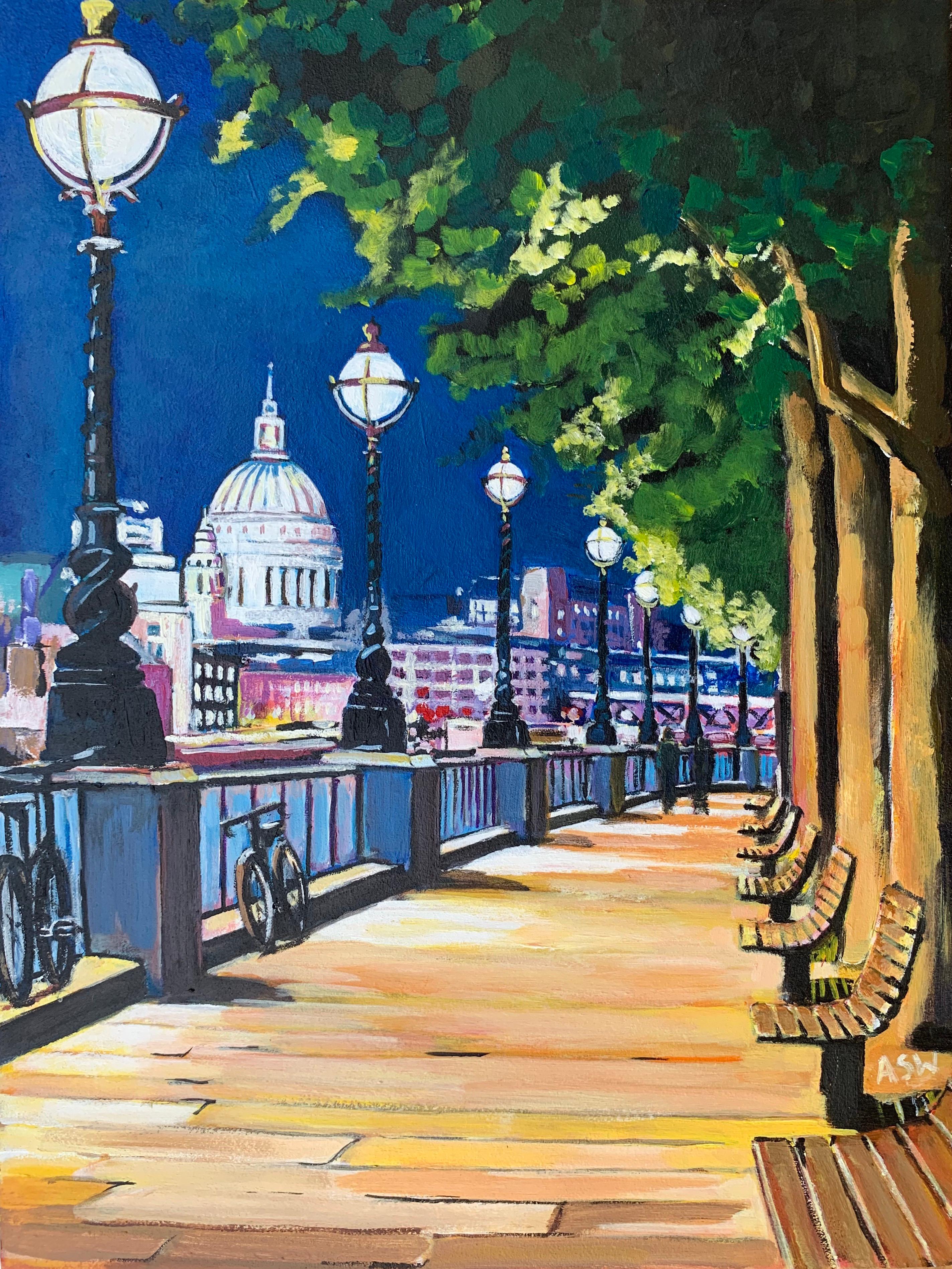 Painting of Victoria Embankment & St Paul's London City by British Urban Artist 3