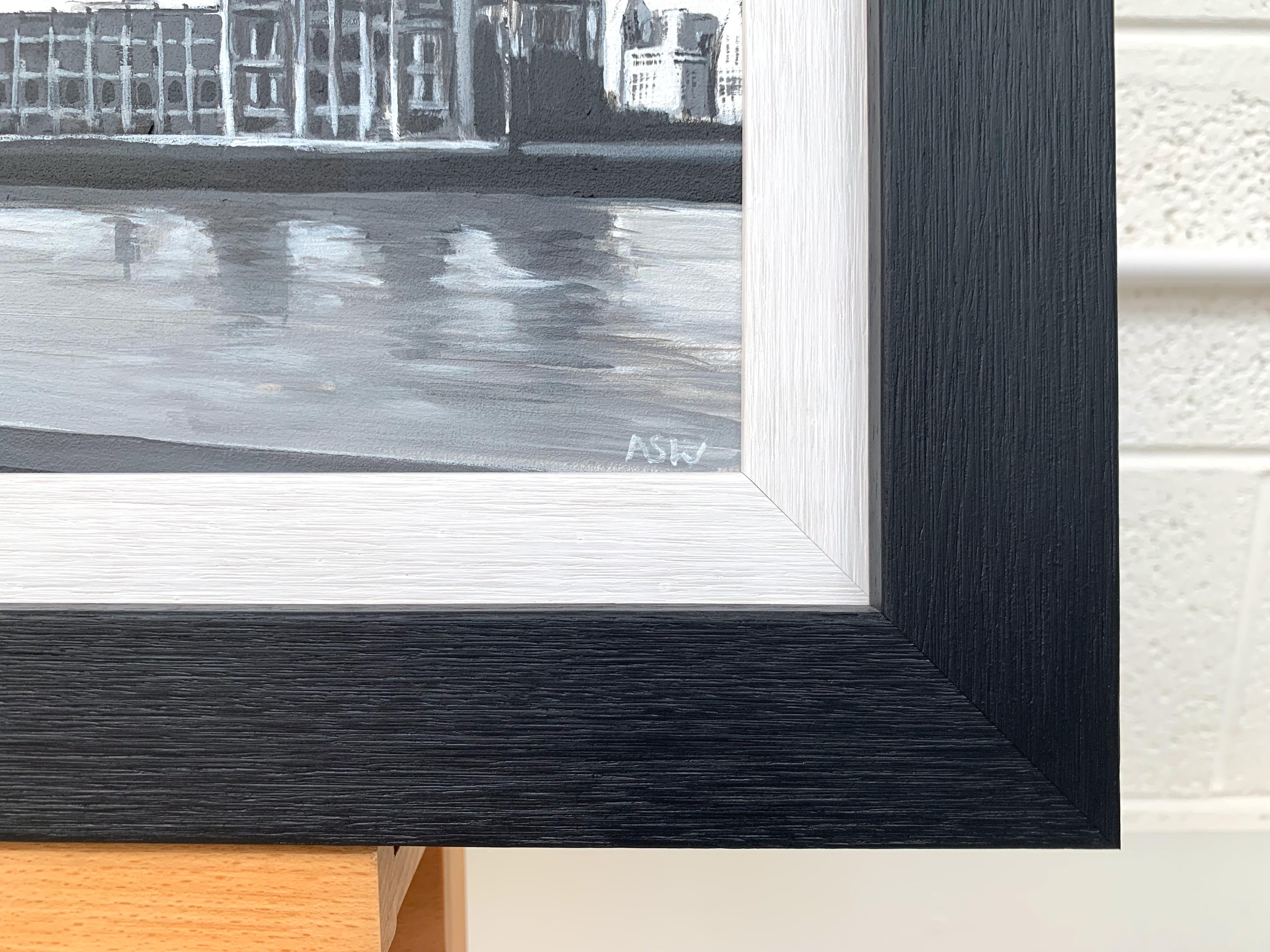 Peinture panoramique en noir et blanc de Westminster Victoria Embankment London City en vente 1