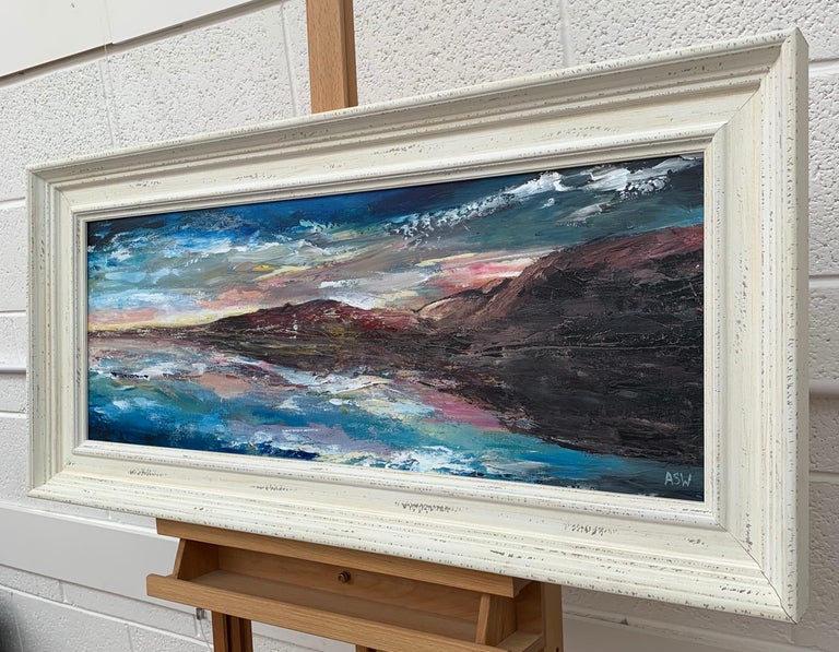 Panoramic Seascape of Devon Cliffs & Coastline by Contemporary British Artist - Gray Abstract Painting by Angela Wakefield
