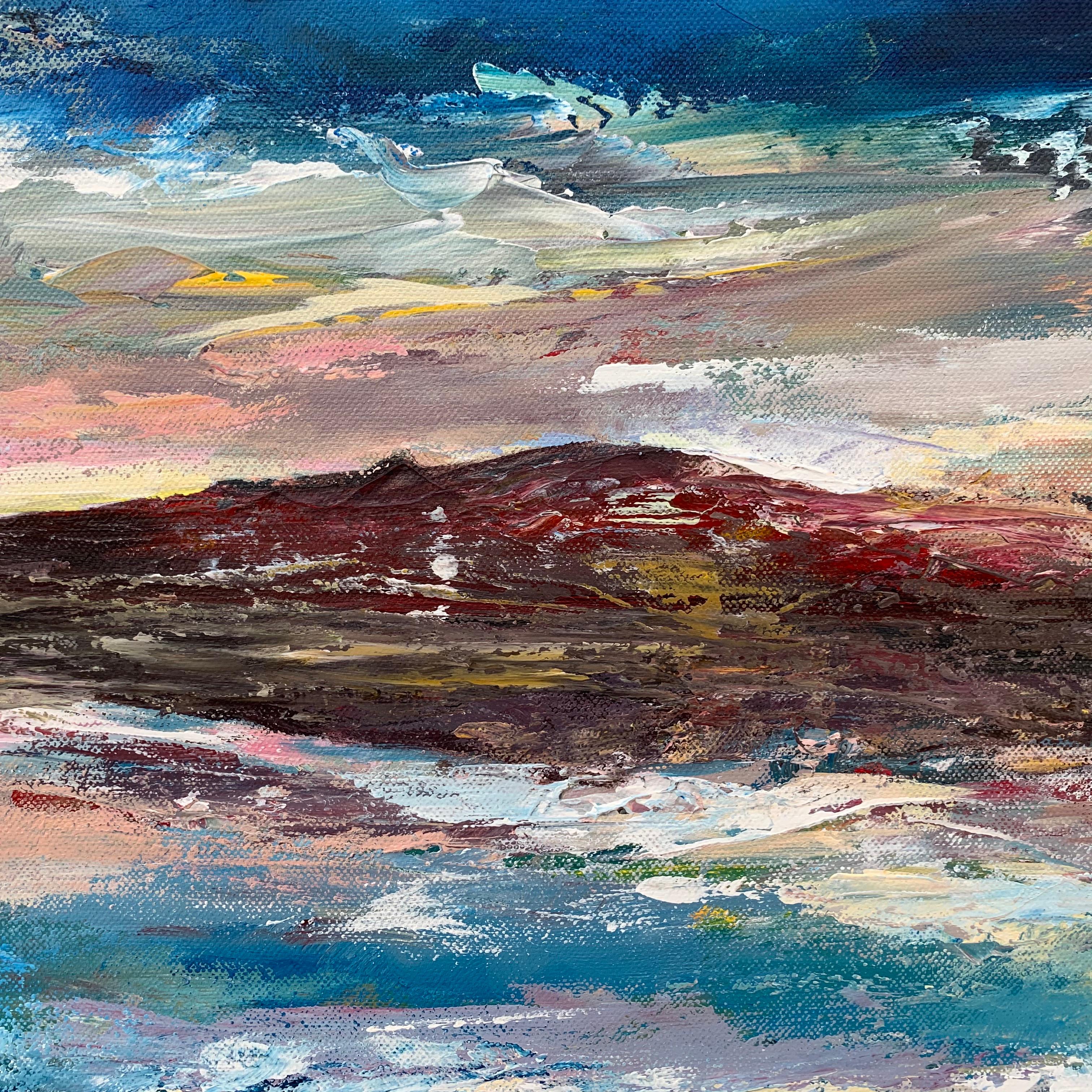 Panoramic Seascape of Devon Cliffs & Coastline by Contemporary British Artist - Abstract Expressionist Painting by Angela Wakefield