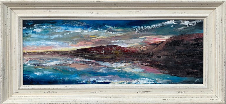 Angela Wakefield Abstract Painting - Panoramic Seascape of Devon Cliffs & Coastline by Contemporary British Artist